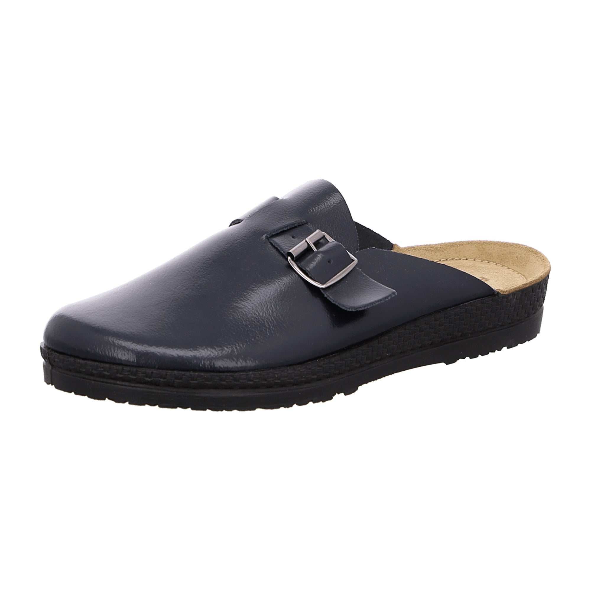 Rohde Comfortable Men's Black Leather Clogs with Round Toe and Flat Heel