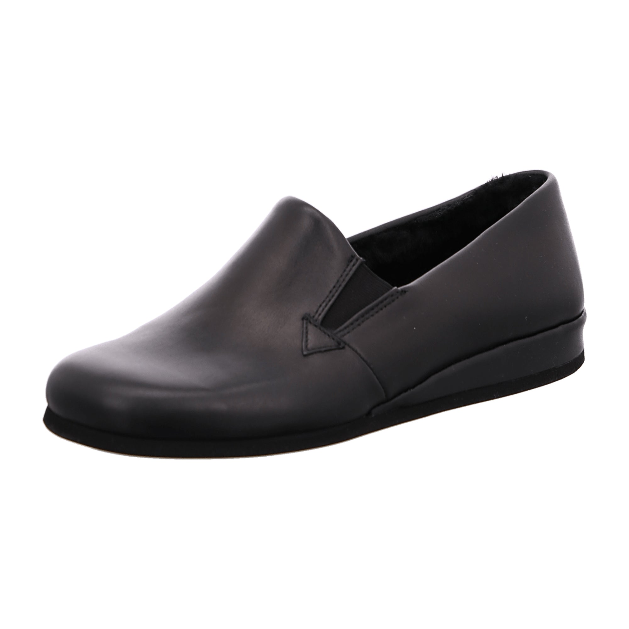 Rohde Black Leather Slip-On Shoes for Men Round Toe Flat Heel