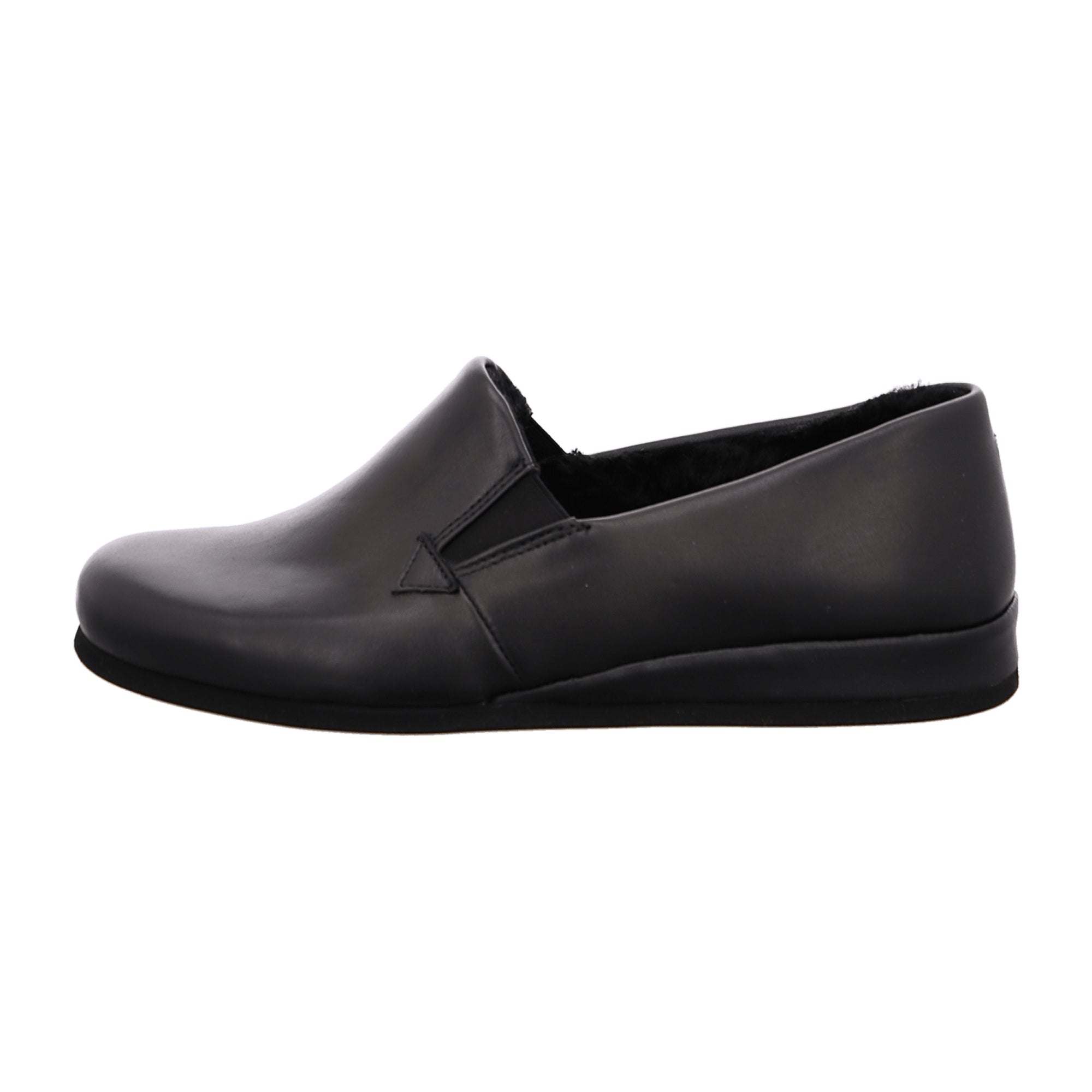 Rohde Black Leather Slip-On Shoes for Men Round Toe Flat Heel