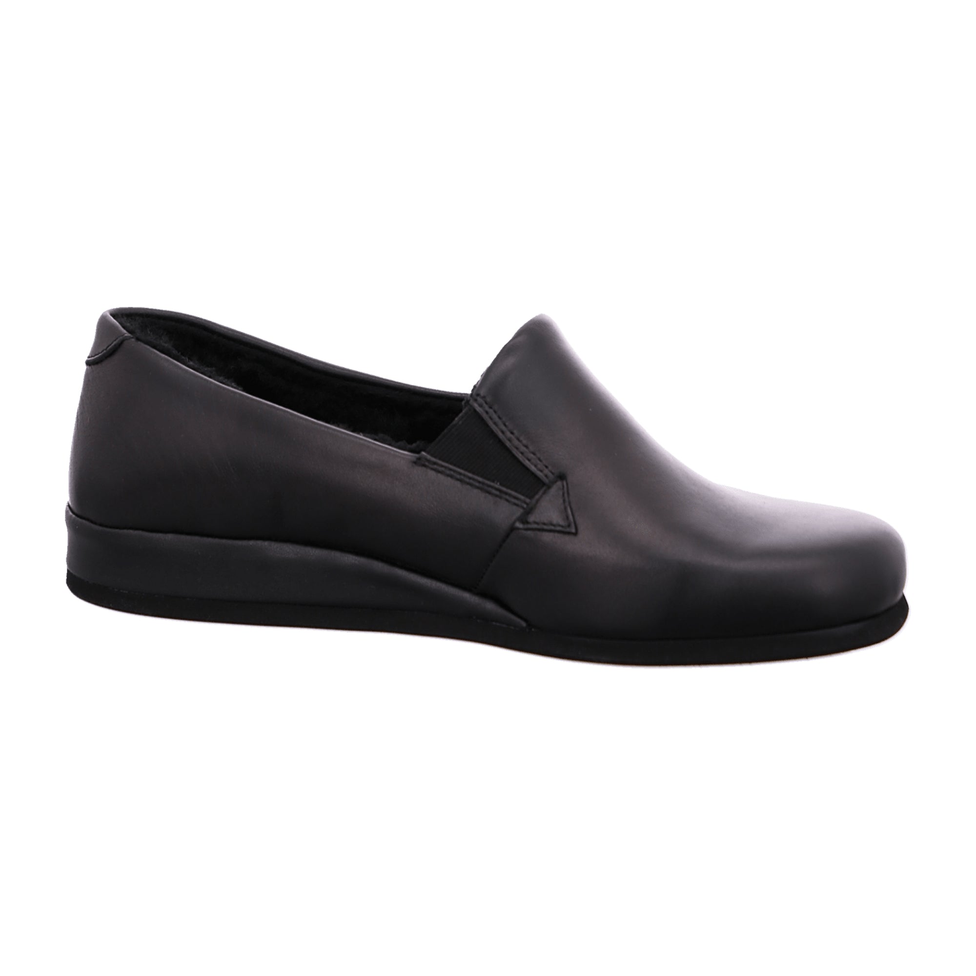 Rohde Black Leather Slip-On Shoes for Men Round Toe Flat Heel