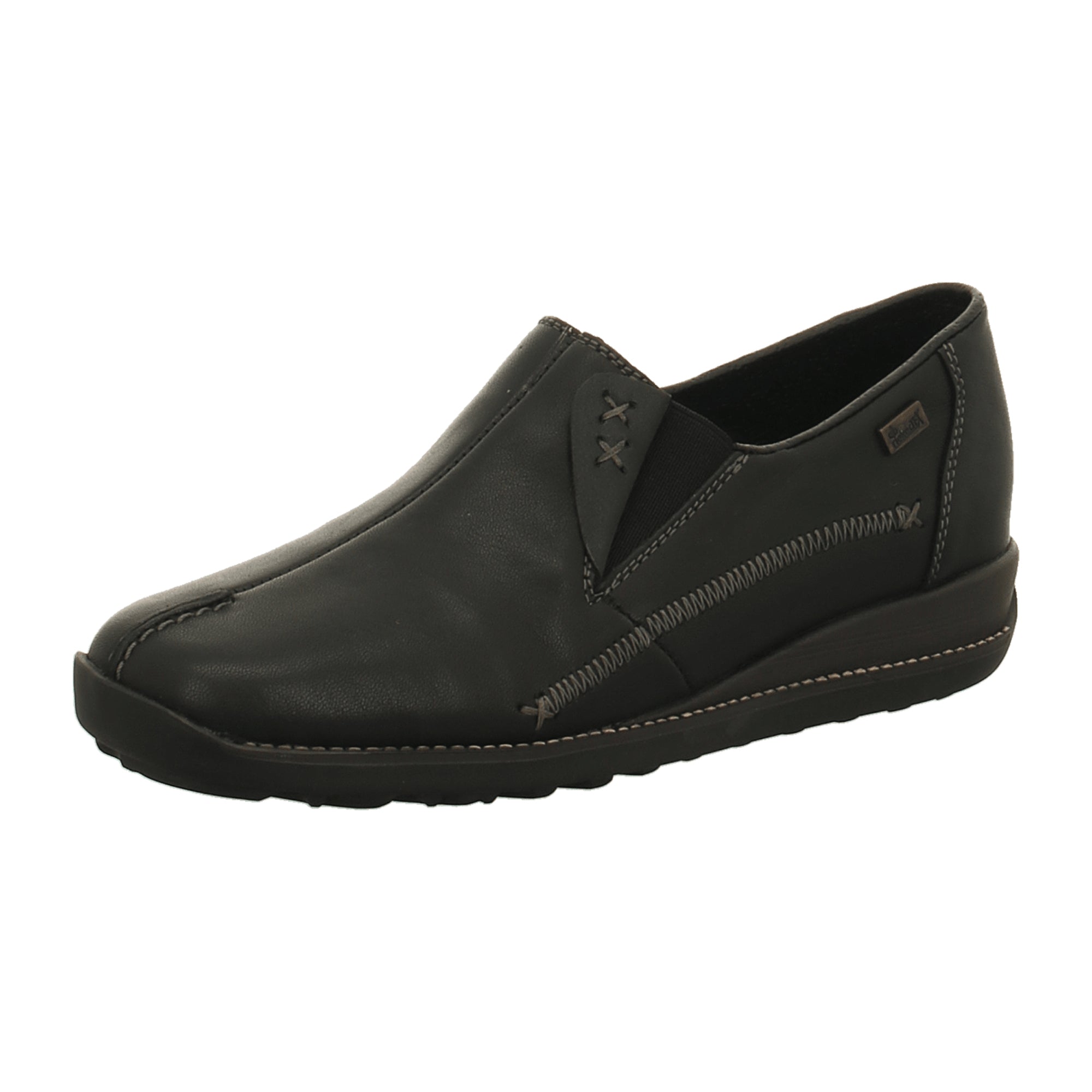 Rieker Women's Black Leather Slip-On Shoes with Elastic Insert and Grip Sole