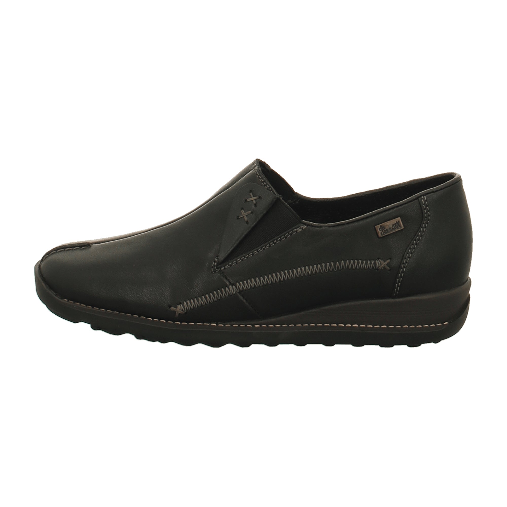 Rieker Women's Black Leather Slip-On Shoes with Elastic Insert and Grip Sole