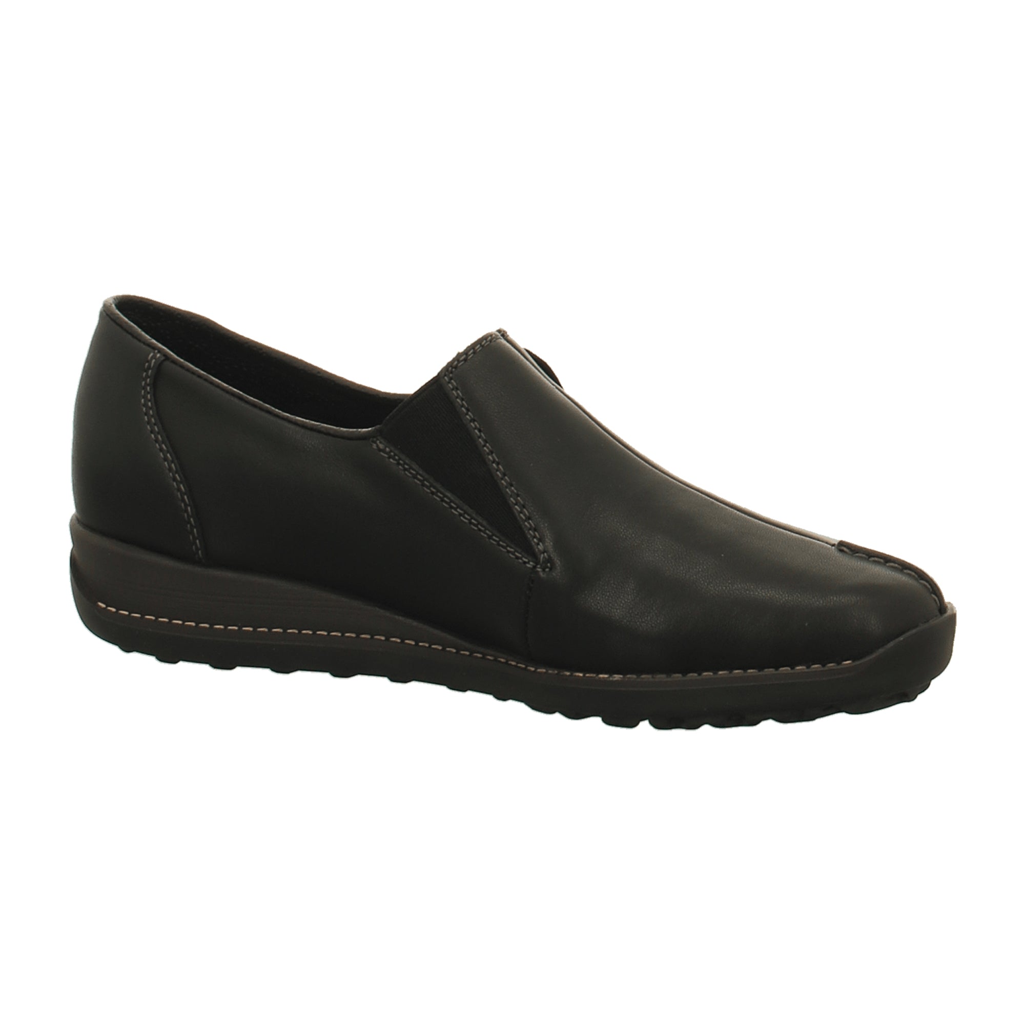 Rieker Women's Black Leather Slip-On Shoes with Elastic Insert and Grip Sole