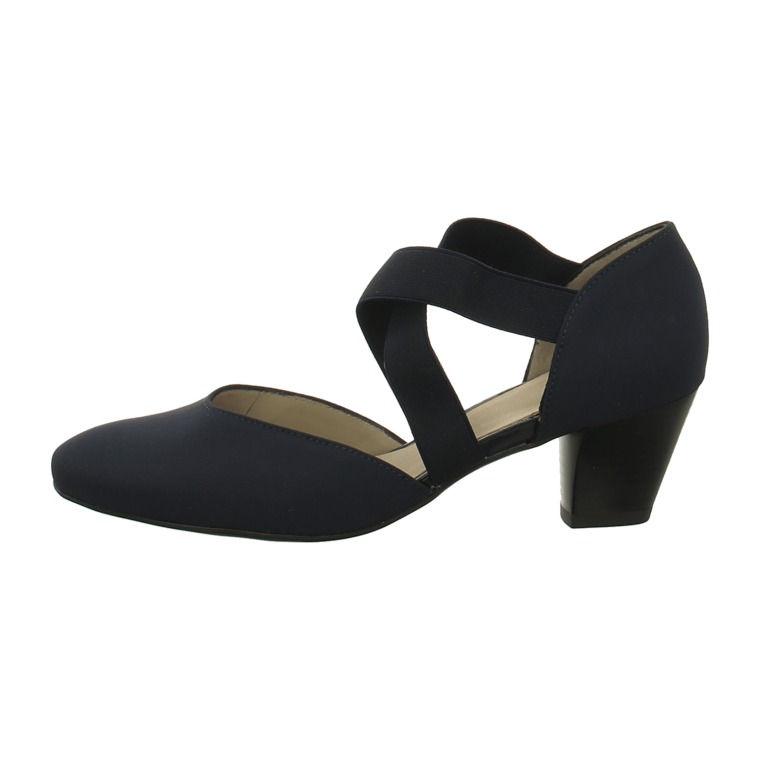 ARA Comfortable Women's Pumps in Smooth Blue Leather with Ankle Strap and Round Toe