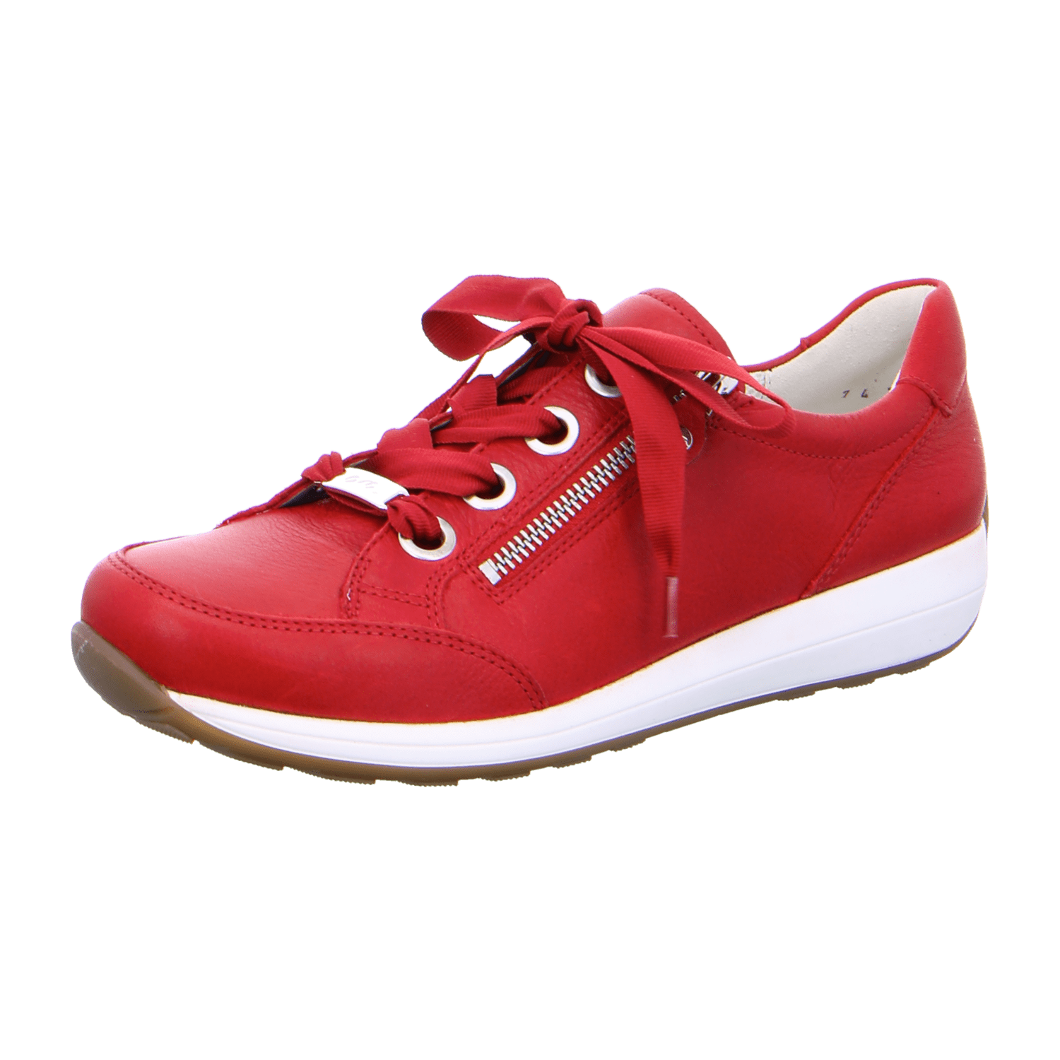 ARA Red Women's T-Bar Lace-Up Shoes in Smooth Leather with Closed Toe and Cold-Weather Lined Interior in Red