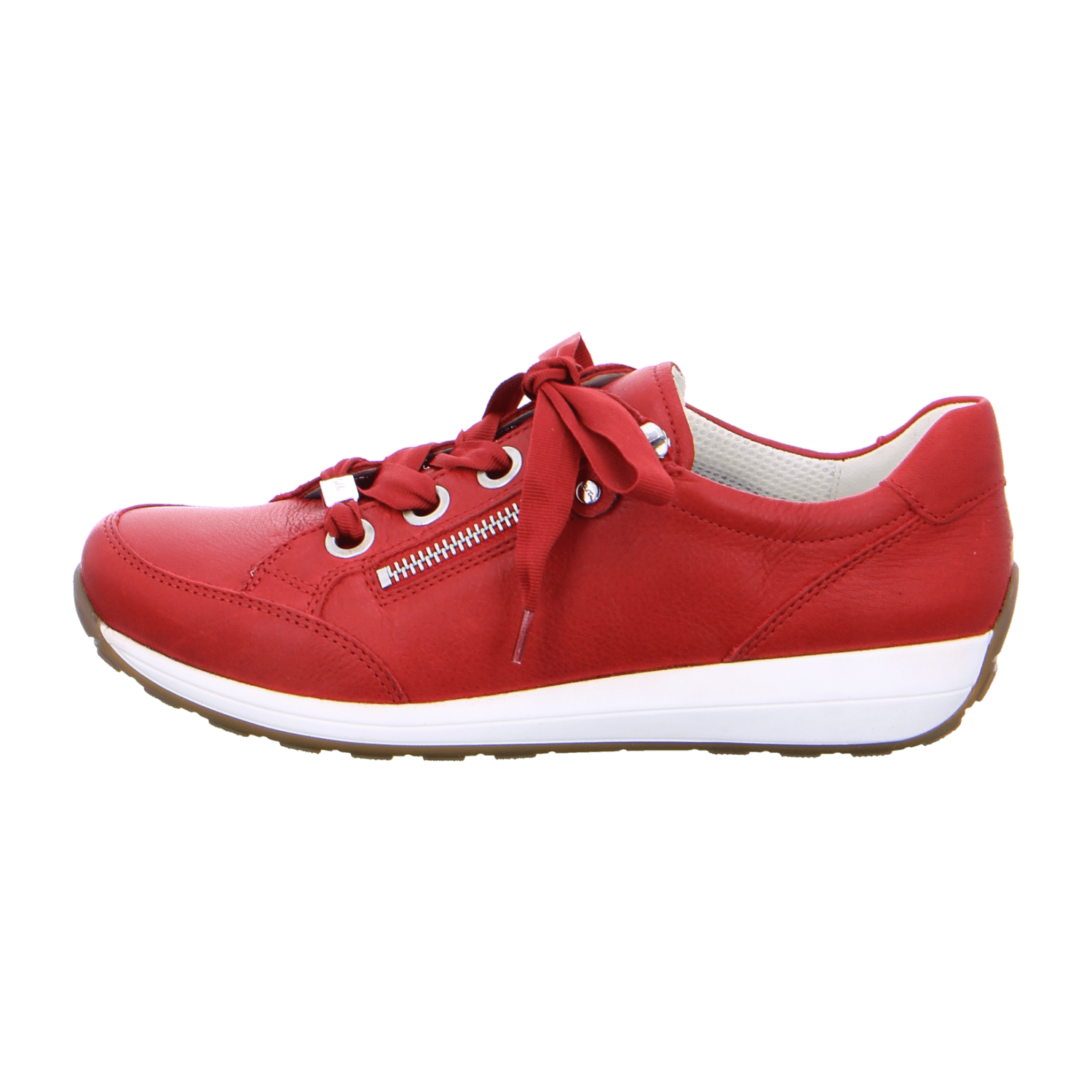 ARA Red Women's T-Bar Lace-Up Shoes in Smooth Leather with Closed Toe and Cold-Weather Lined Interior in Red