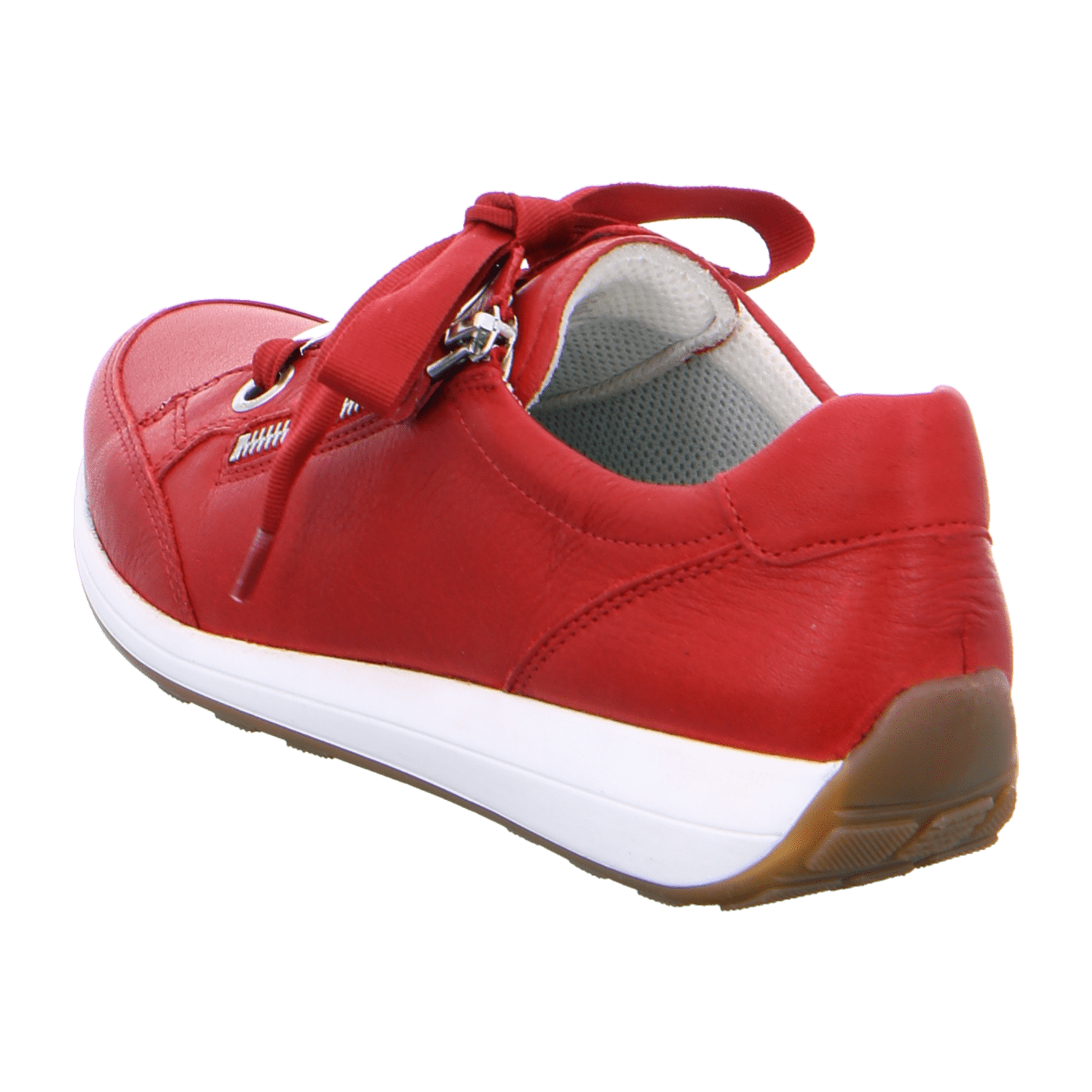 ARA Red Women's T-Bar Lace-Up Shoes in Smooth Leather with Closed Toe and Cold-Weather Lined Interior in Red