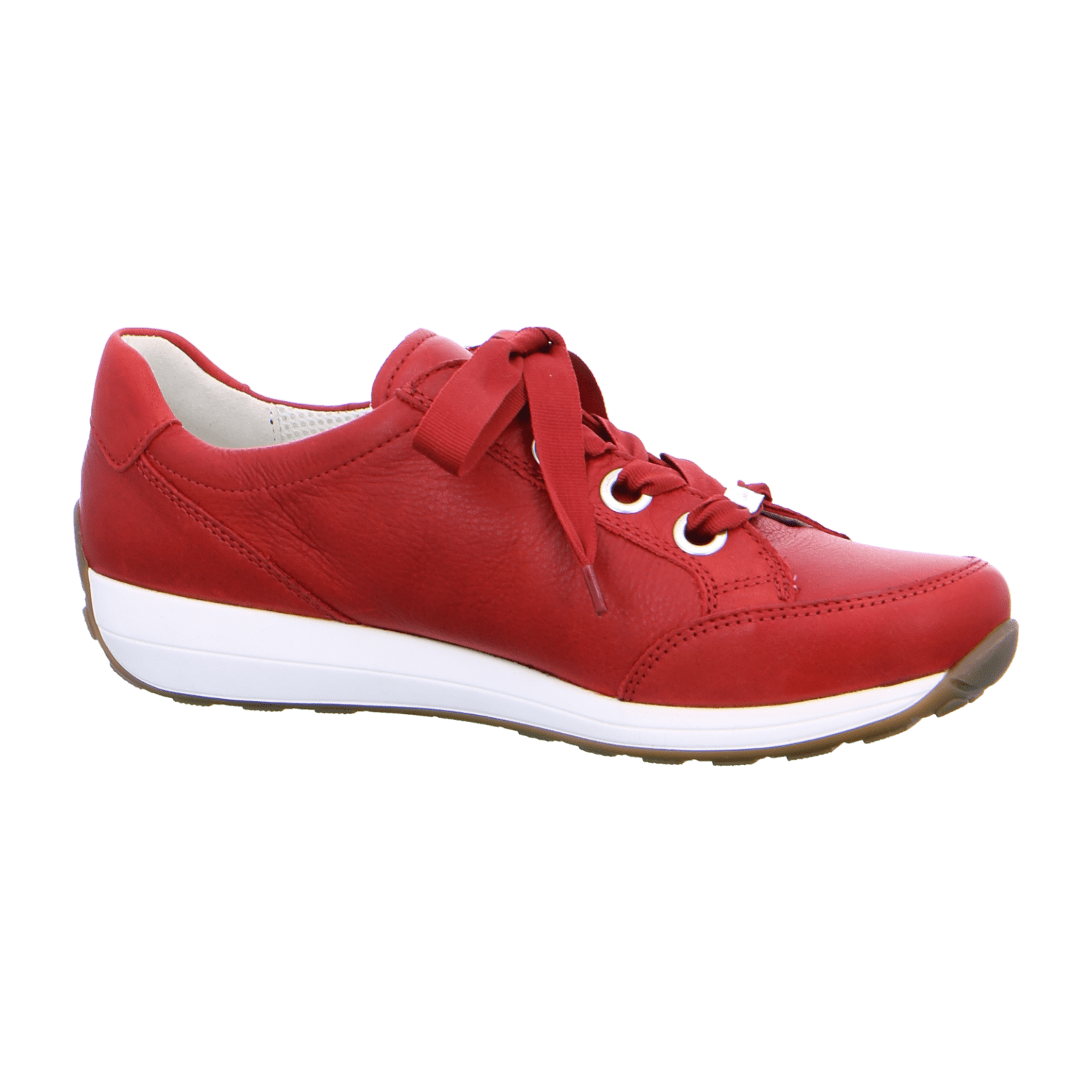 ARA Red Women's T-Bar Lace-Up Shoes in Smooth Leather with Closed Toe and Cold-Weather Lined Interior in Red