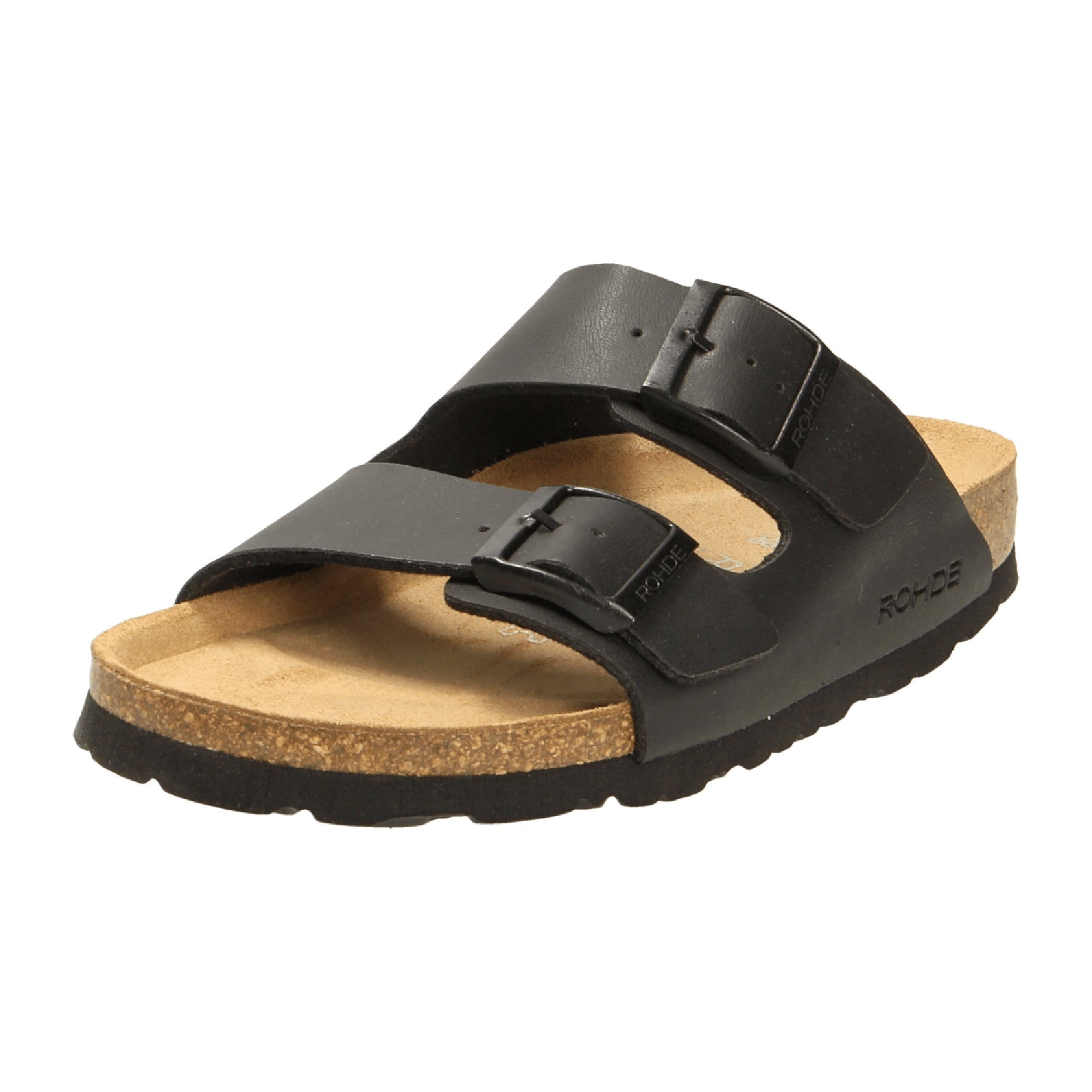 Rohde Alba Black Leather Sandals for Women with Adjustable Buckle