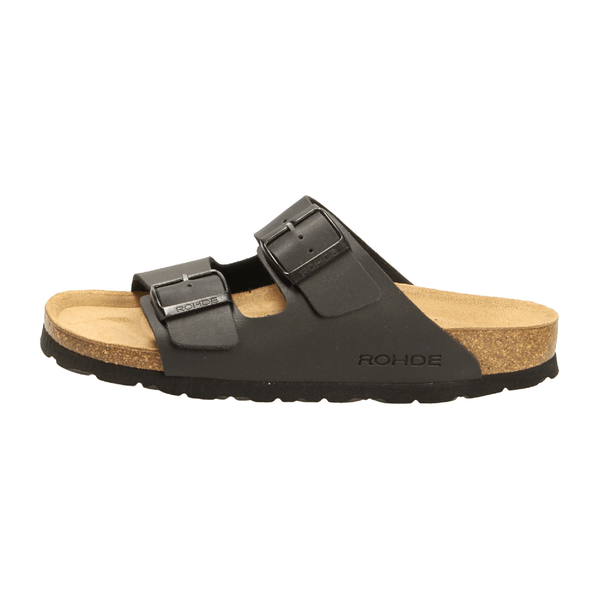 Rohde Alba Black Leather Sandals for Women with Adjustable Buckle