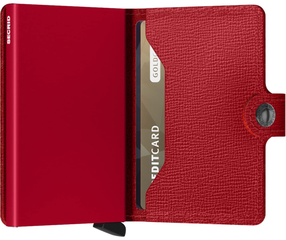 Secrid Miniwallet Wallet Red Leather - Compact Card Holder with Aluminum