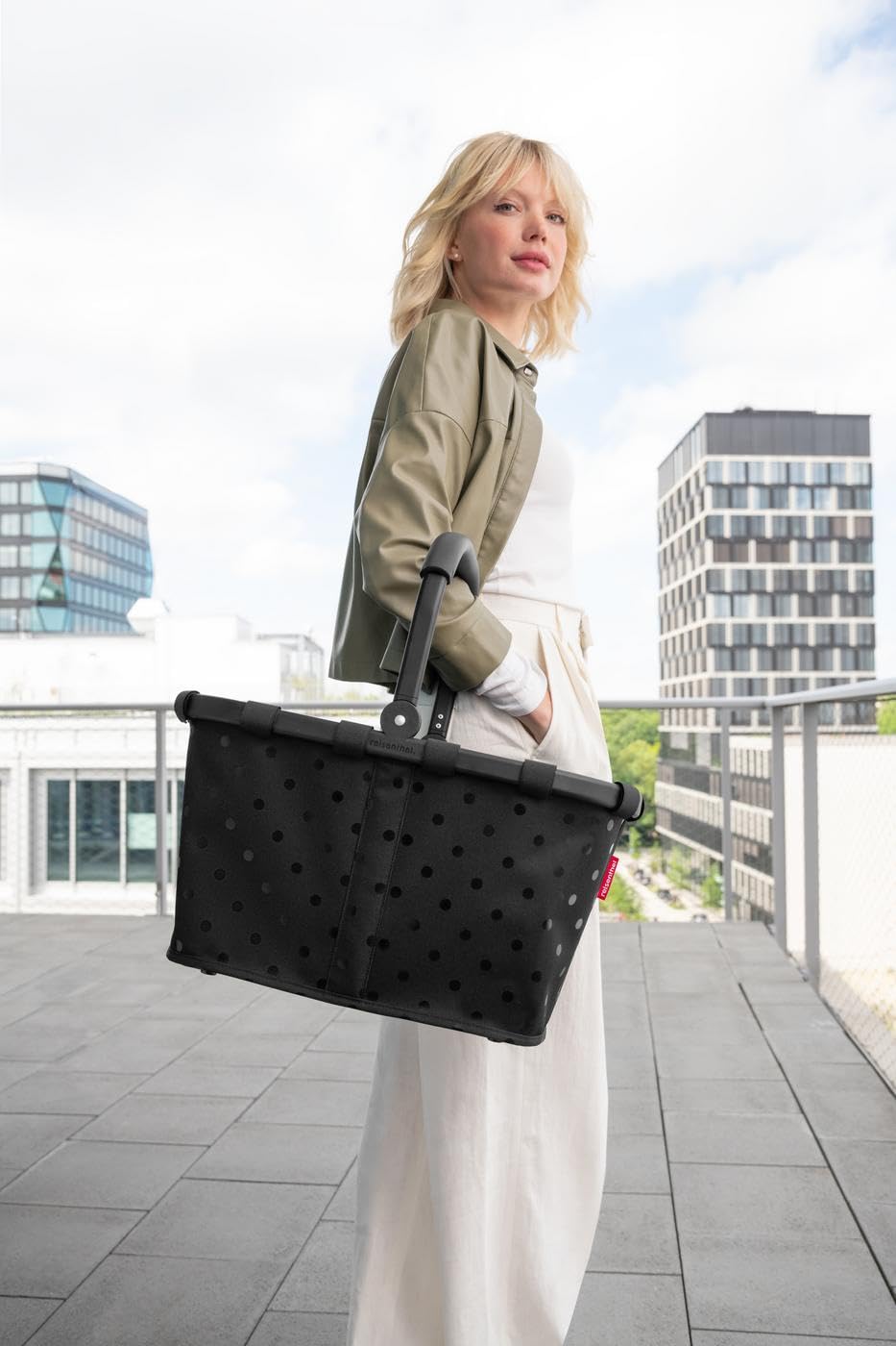 reisenthel carrybag Frame Glossy Dots Black - Stable Shopping Basket with Inner Pocket