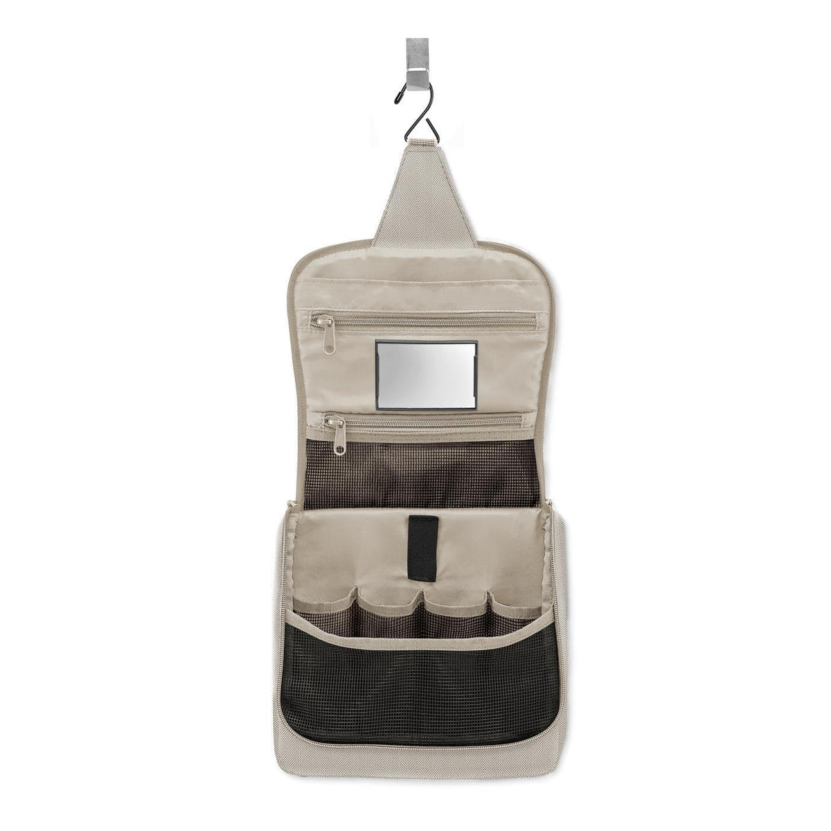 reisenthel Toiletbag Herringbone Sand - Water-Repellent Polyester Wash Bag with Hook