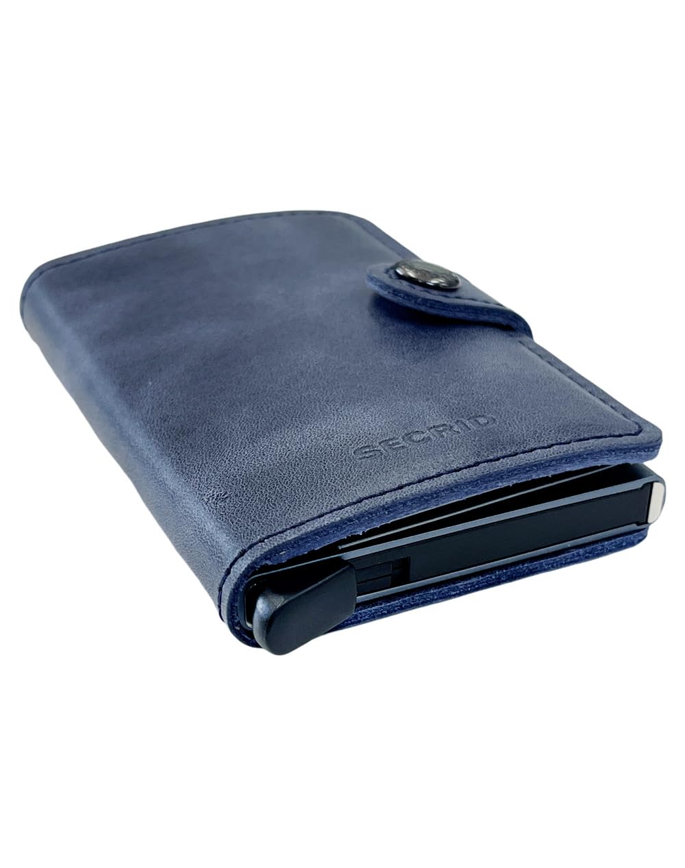 Secrid Card Protector Wallet - Blue Leather & Aluminium RFID Compact