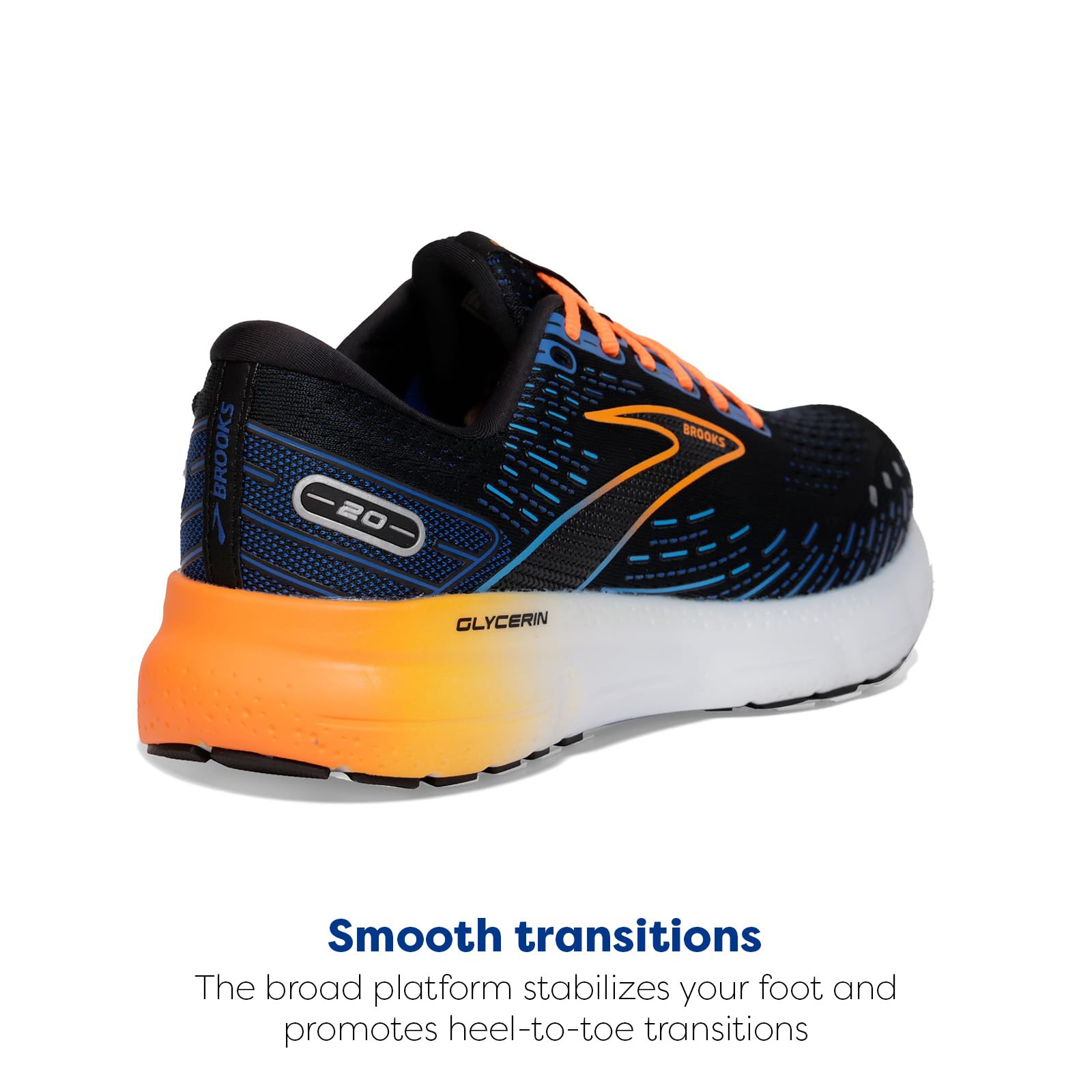 Brooks Glycerin 20 Men's Running Shoes Black Classic Blue Orange Mesh