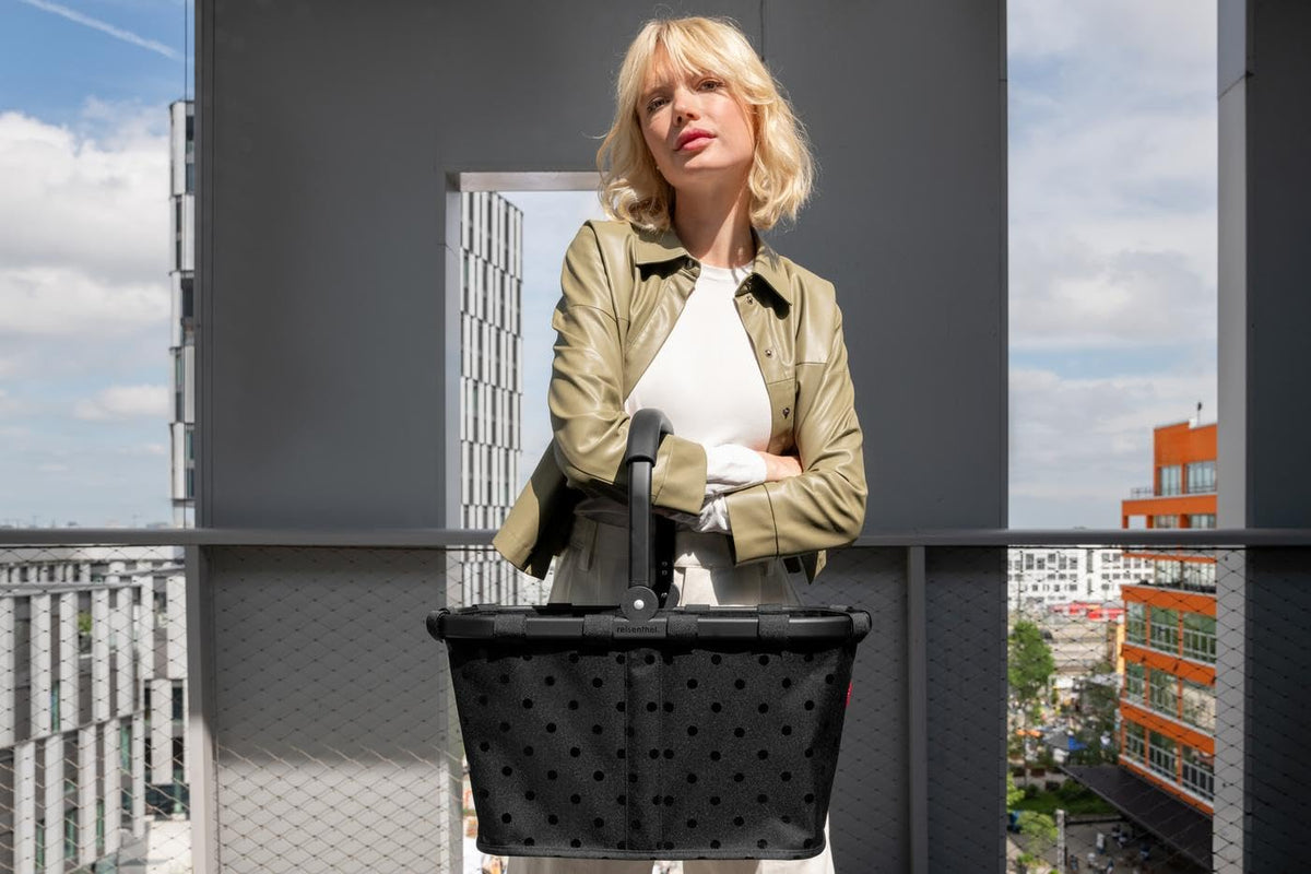 reisenthel carrybag Frame Glossy Dots Black - Stable Shopping Basket with Inner Pocket