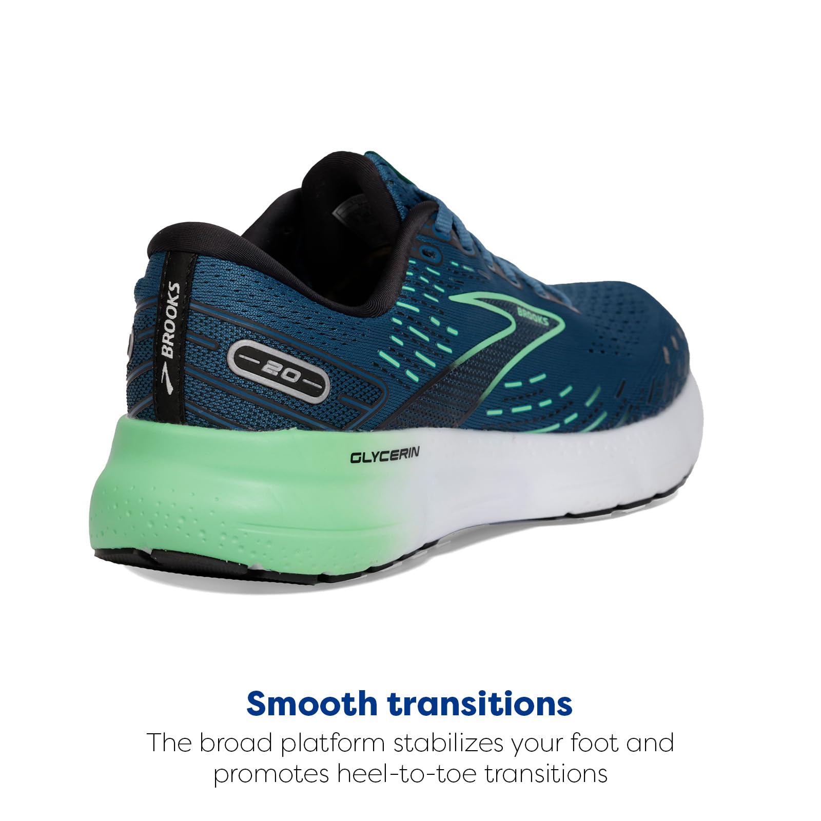 Brooks Men's Glycerin 20 Road Running Shoes Moroccan Blue Black Spring Bud Synthetic