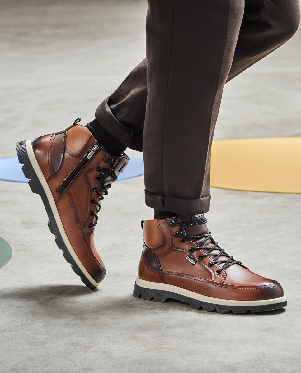 Pikolinos Men Ankle Boots Leather Cuero Redonda Lace-Up