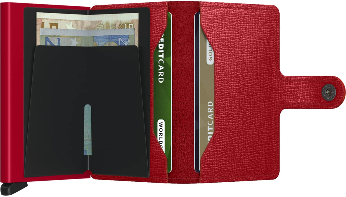 Secrid Miniwallet Wallet Red Leather - Compact Card Holder with Aluminum