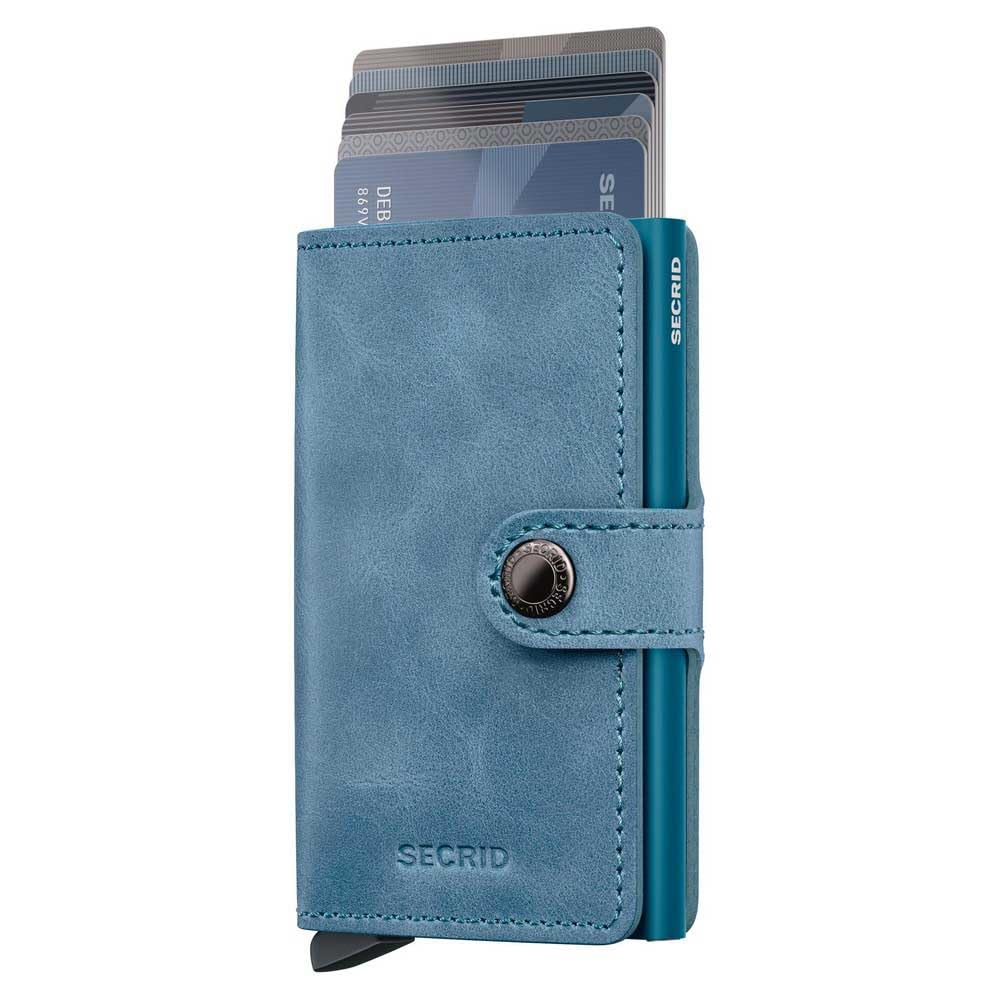 Secrid Miniwallet Card Protector - Vintage Leather Aluminium Teal RFID Wallet