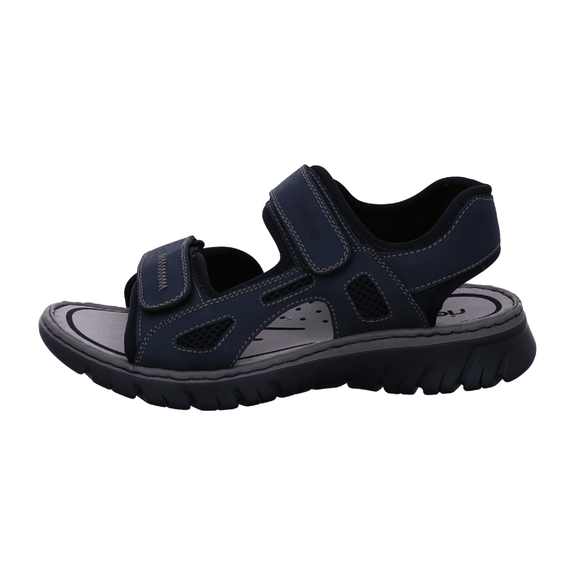 Rieker Blue Gray Trekking Sandals with Velcro Closure and Shock Absorbing Sole