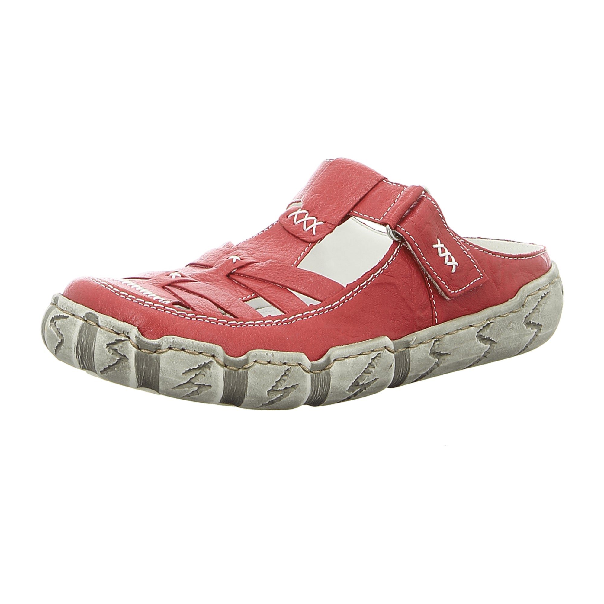 Rieker Women's Red Leather Clogs with Velcro Strap Comfortable Casual Shoes