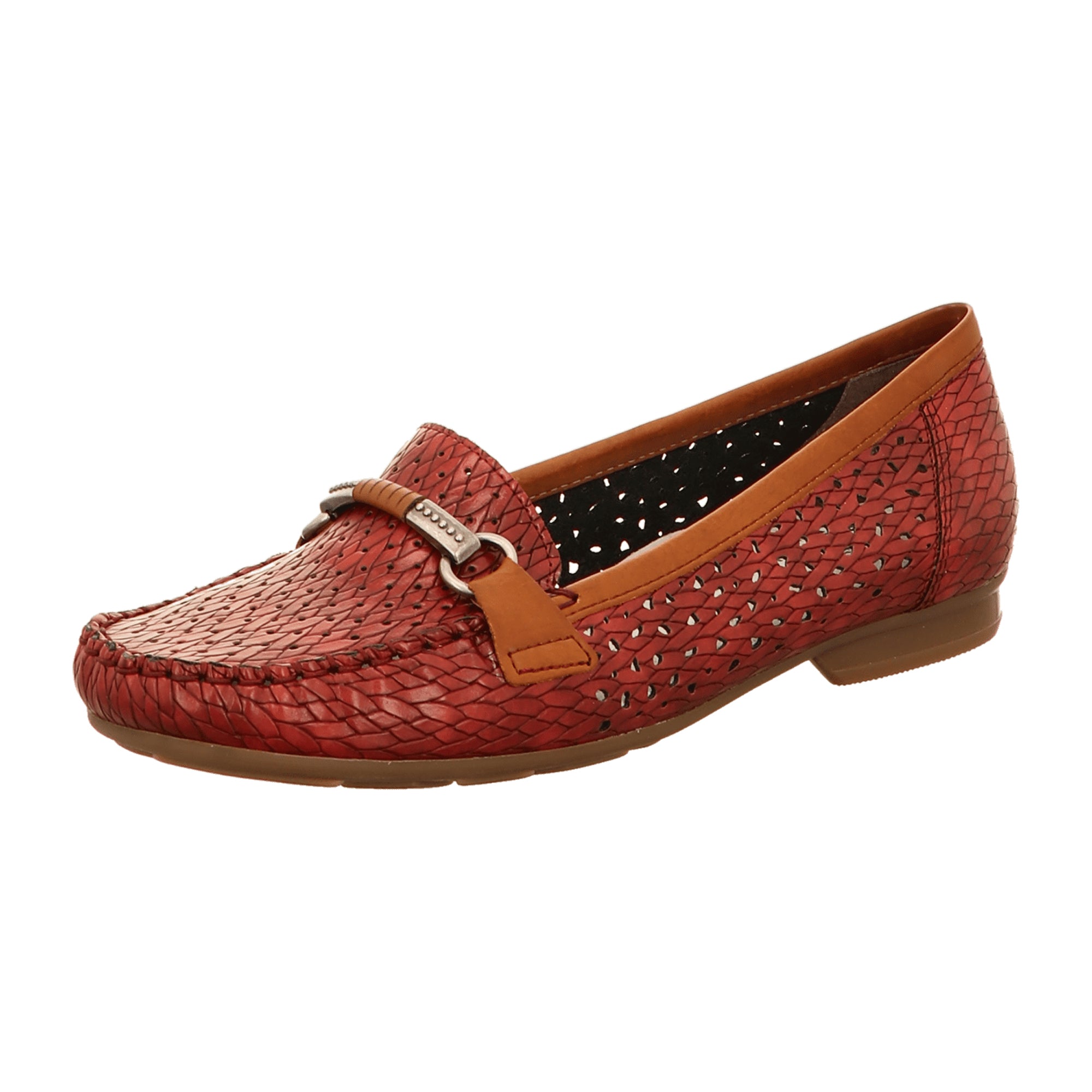 Rieker Red Women's Loafer Slip-On Shoes, Perforated or Braided Design