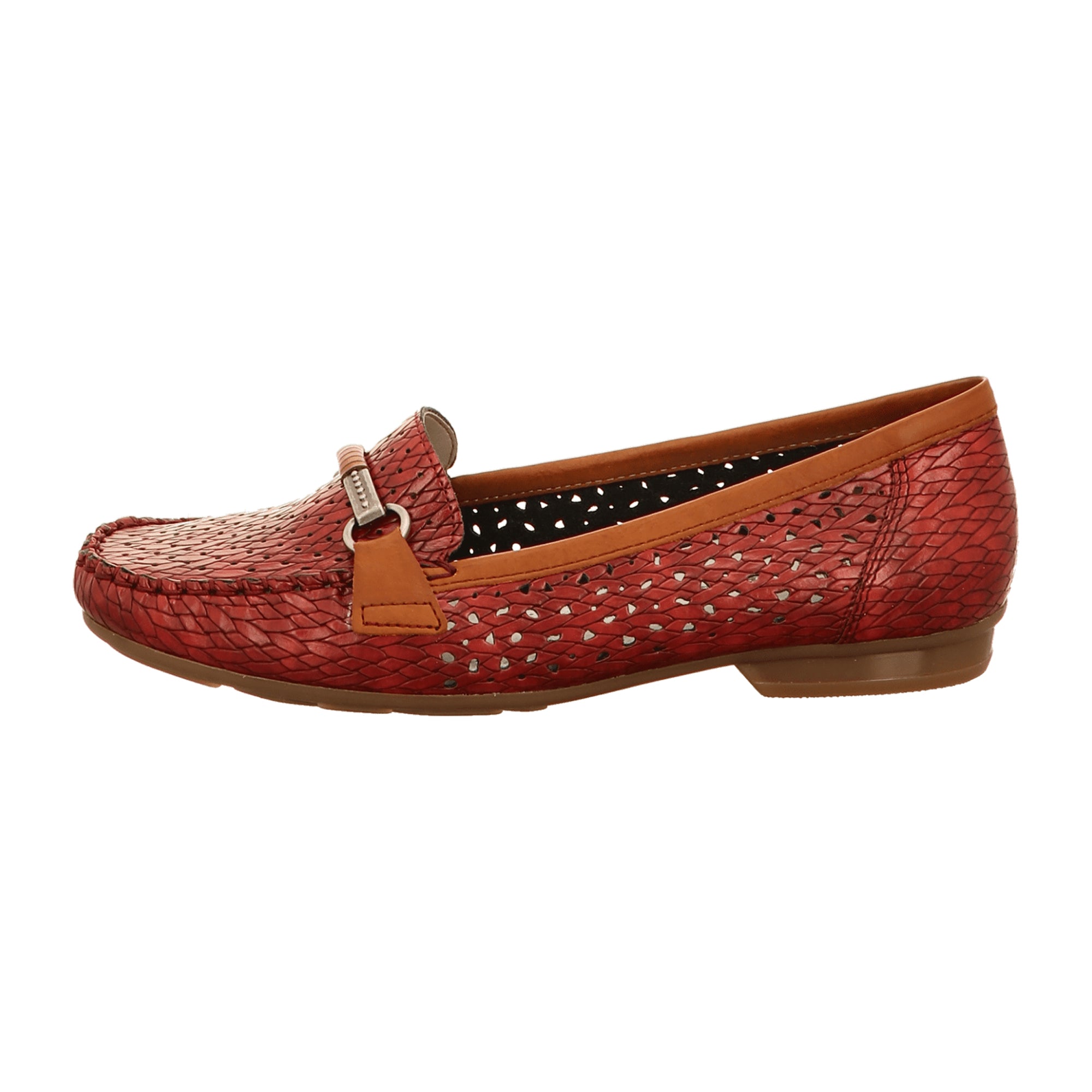 Rieker Red Women's Loafer Slip-On Shoes, Perforated or Braided Design