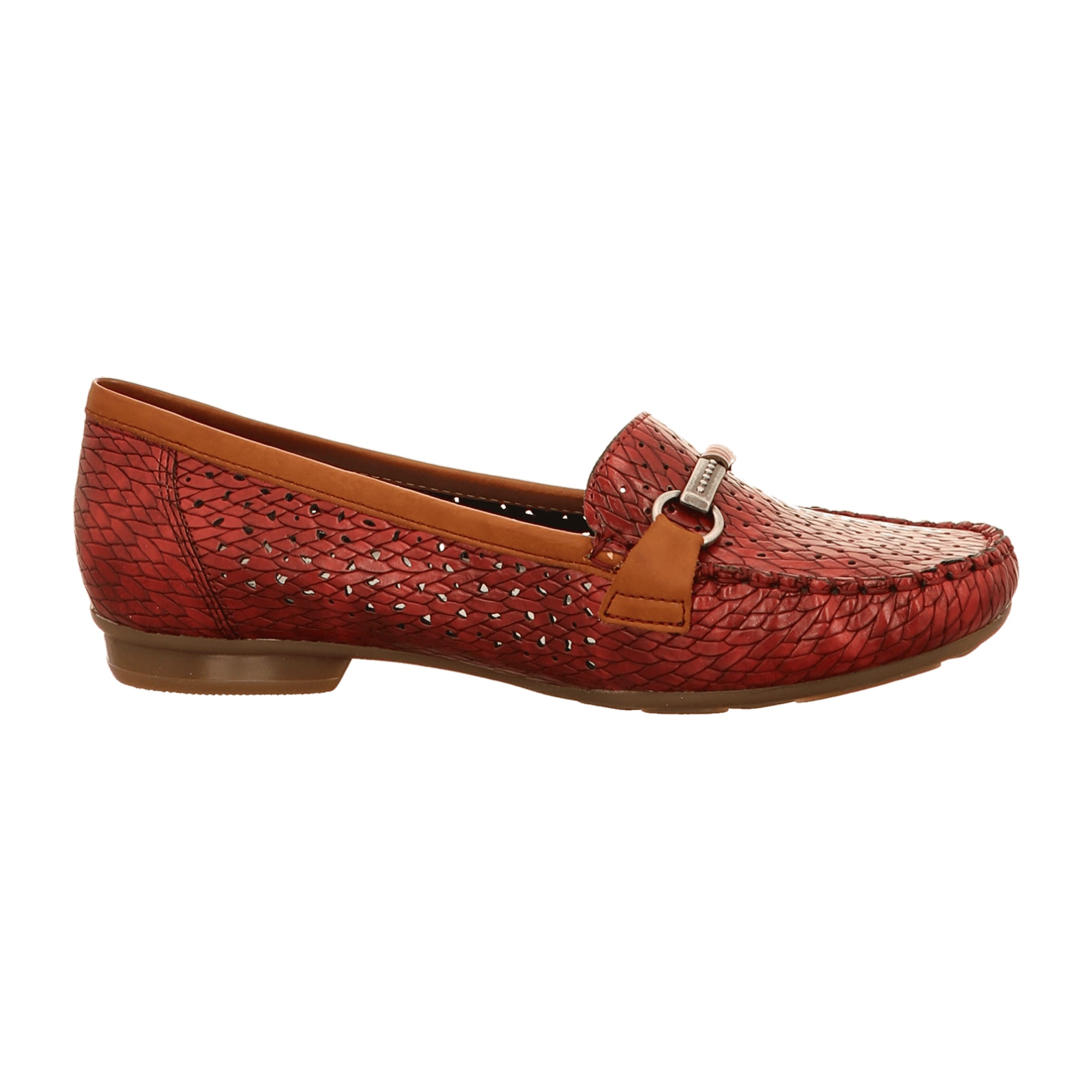 Rieker Red Women's Loafer Slip-On Shoes, Perforated or Braided Design