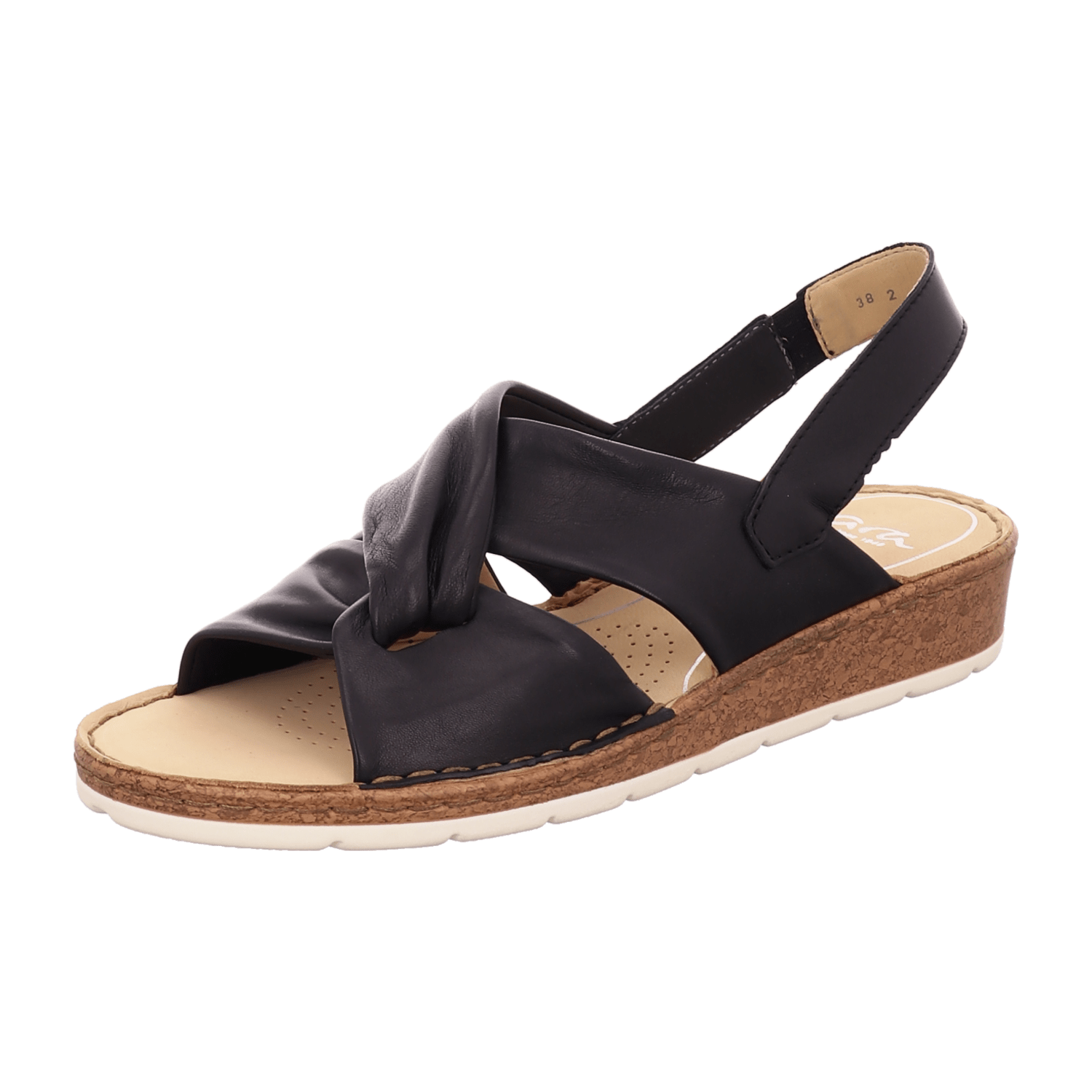 ARA Women's T-Bar Sandal Smooth Leather Black Slip-On Open Toe - Bartel-Shop