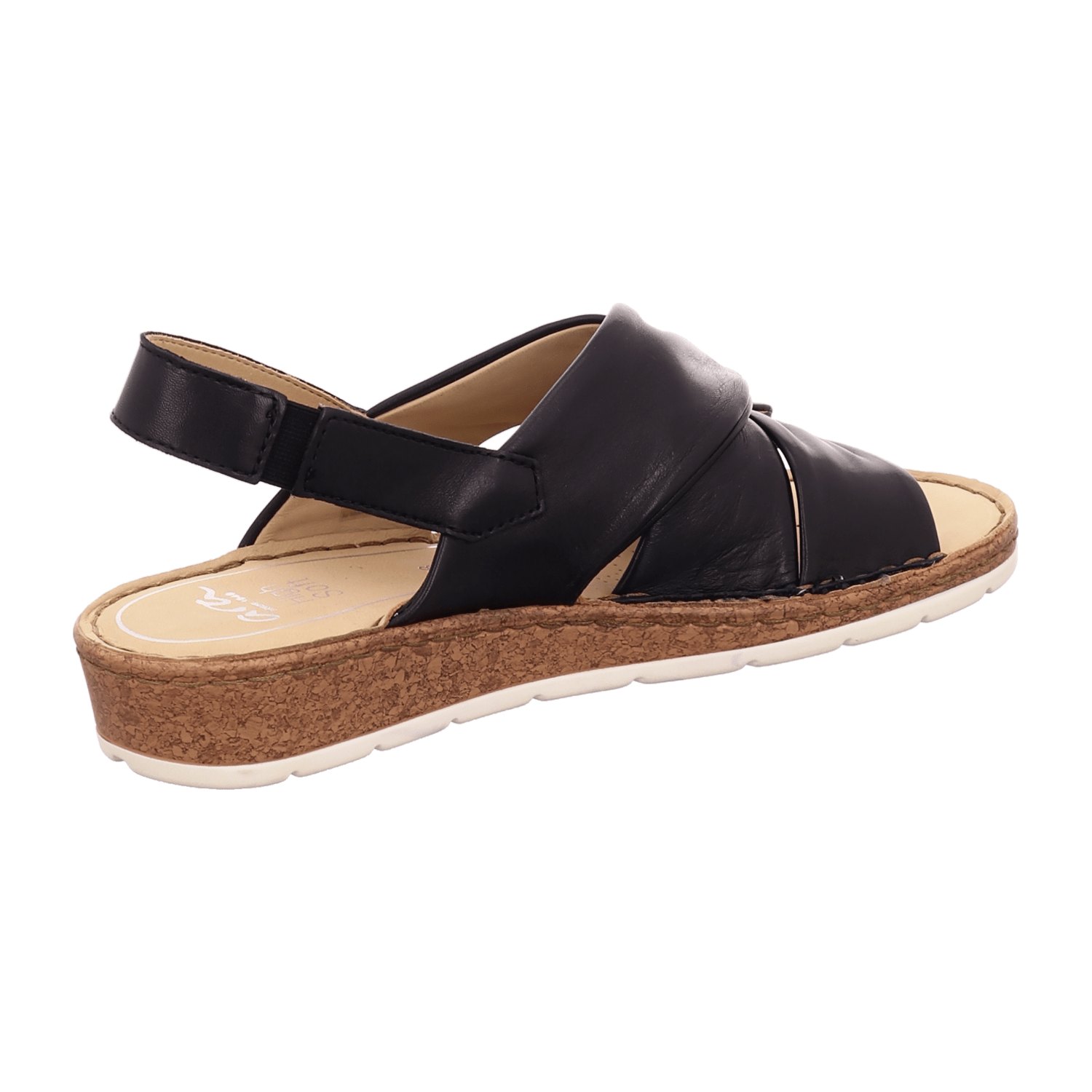ARA Women's T-Bar Sandal Smooth Leather Black Slip-On Open Toe - Bartel-Shop