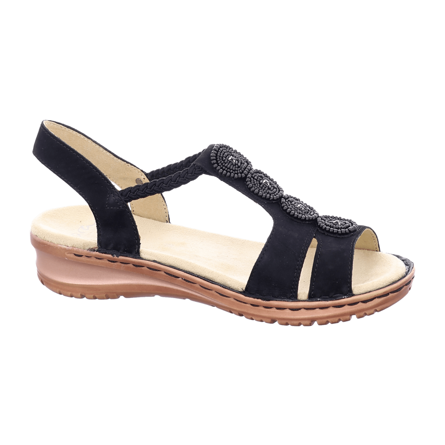 ARA HAWAII HAWA Women's T-Bar Sandal in Black Nubuck with Warm Fleece Lining - Bartel-Shop