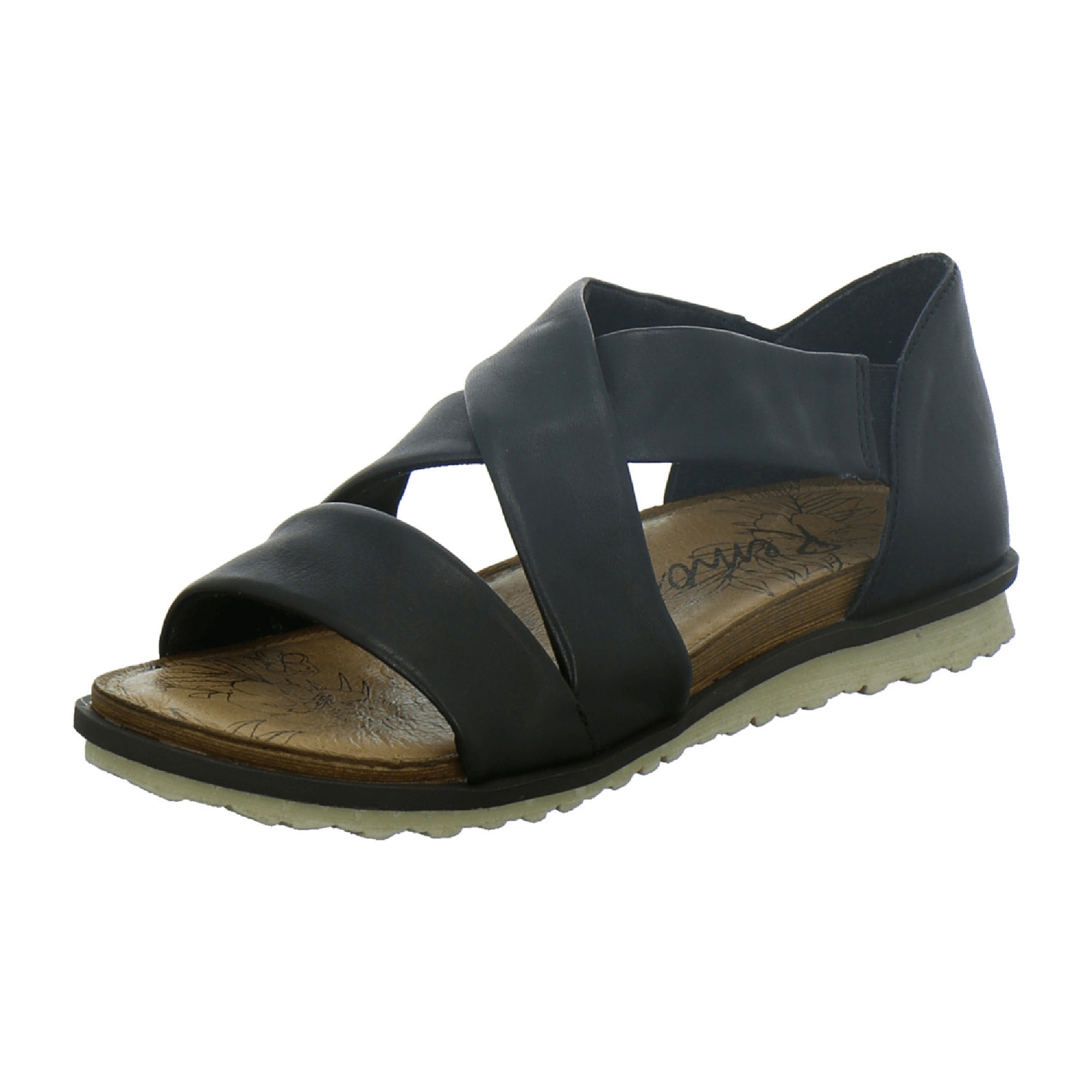 Remonte Black Leather Sandals for Women Comfortable Elastic Slip-On Design