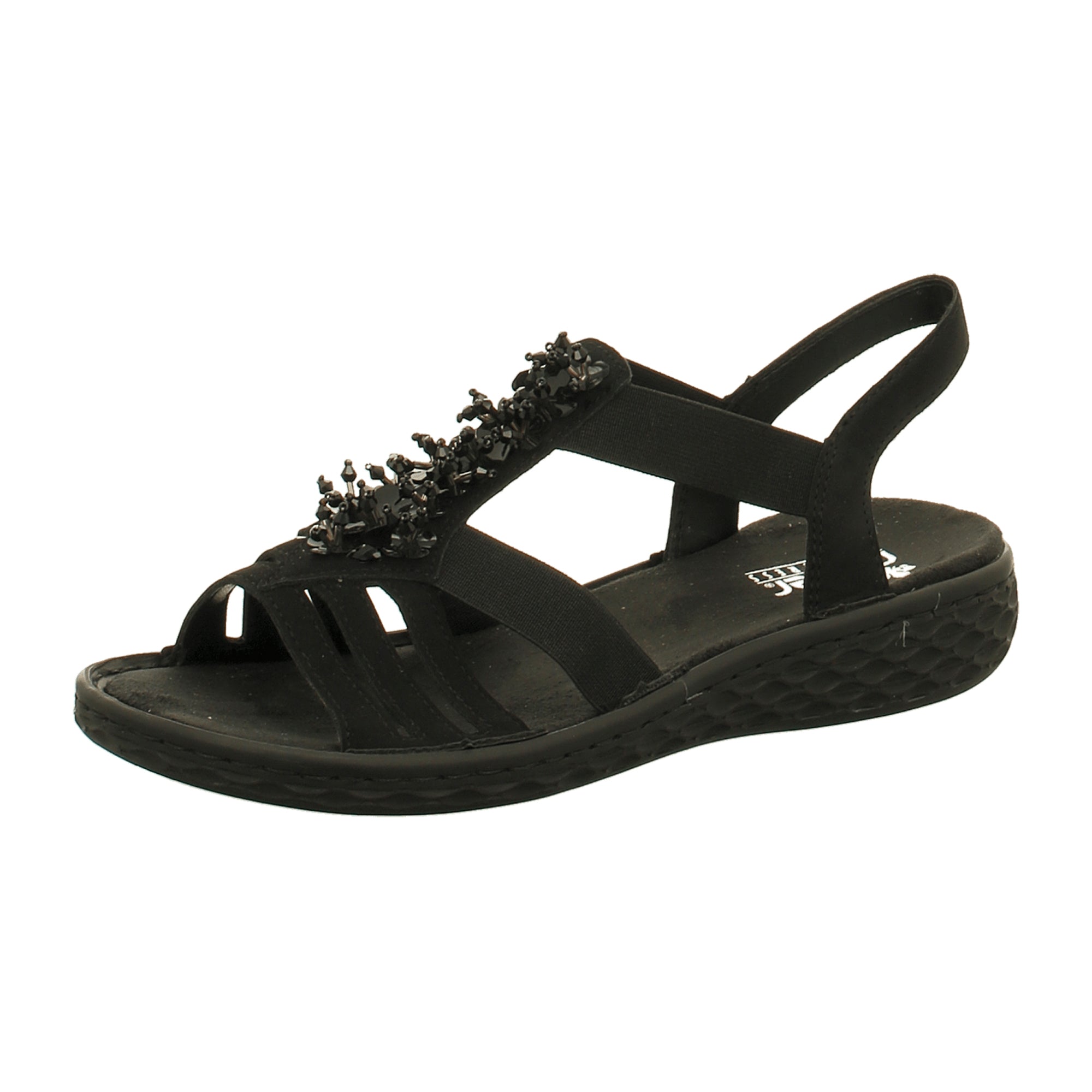 Rieker Black Women's Sandals with Elastic Straps and Decorative Design