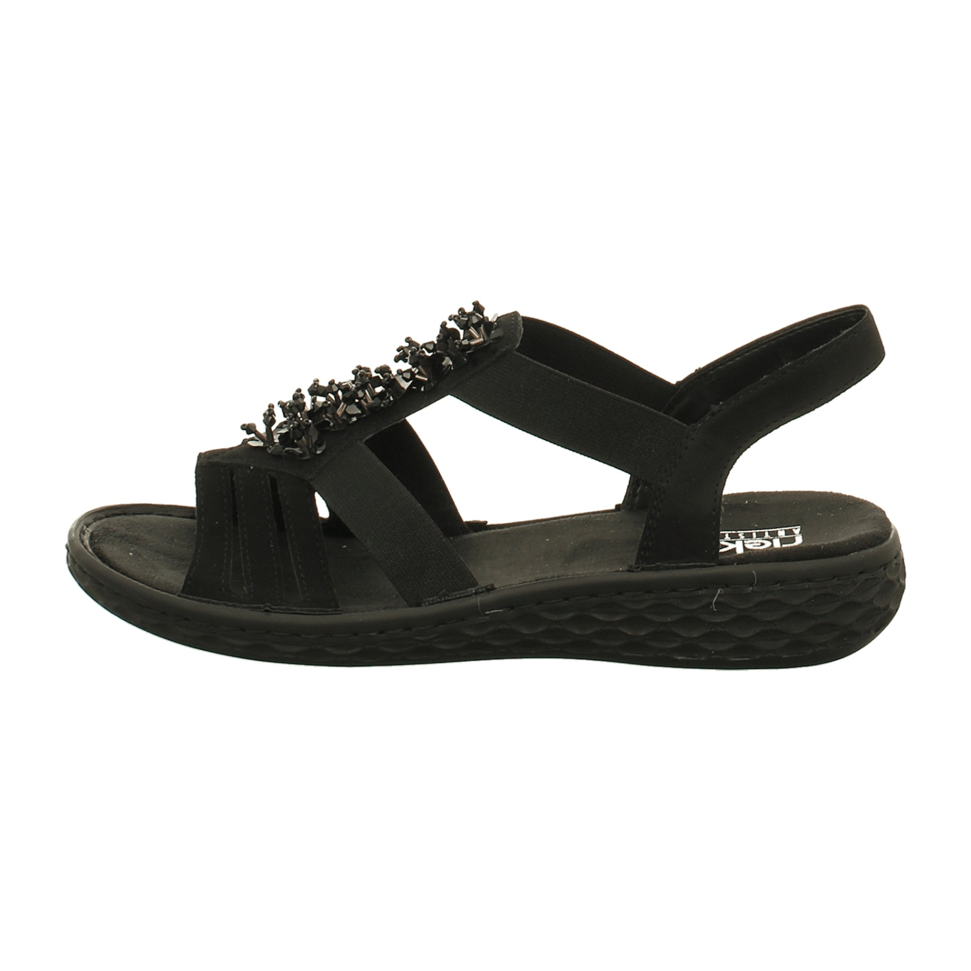 Rieker Black Women's Sandals with Elastic Straps and Decorative Design