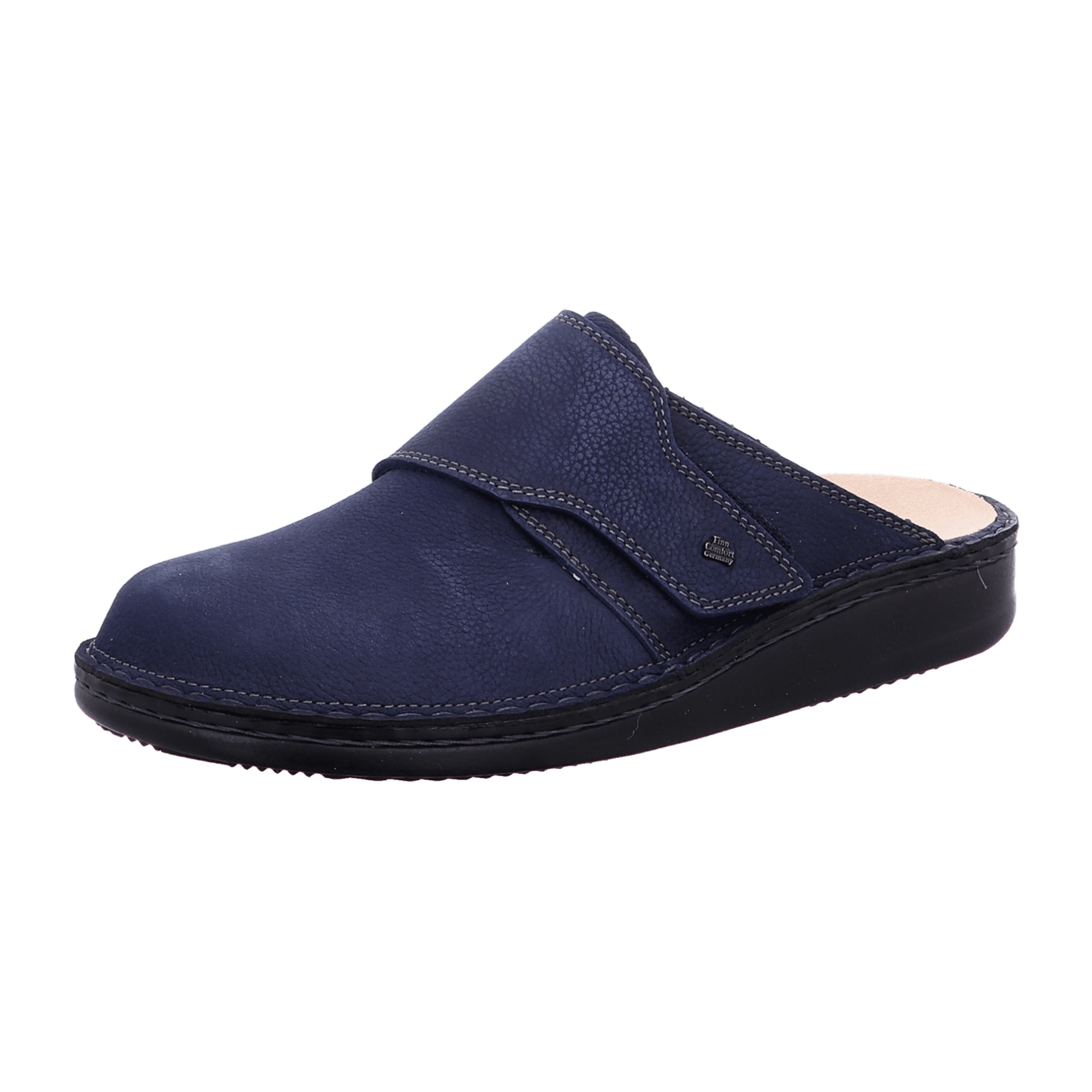 Finn Comfort Amalfi Men's Clogs - Durable Nubuck Leather Slip-On Sandals in Marine Blue