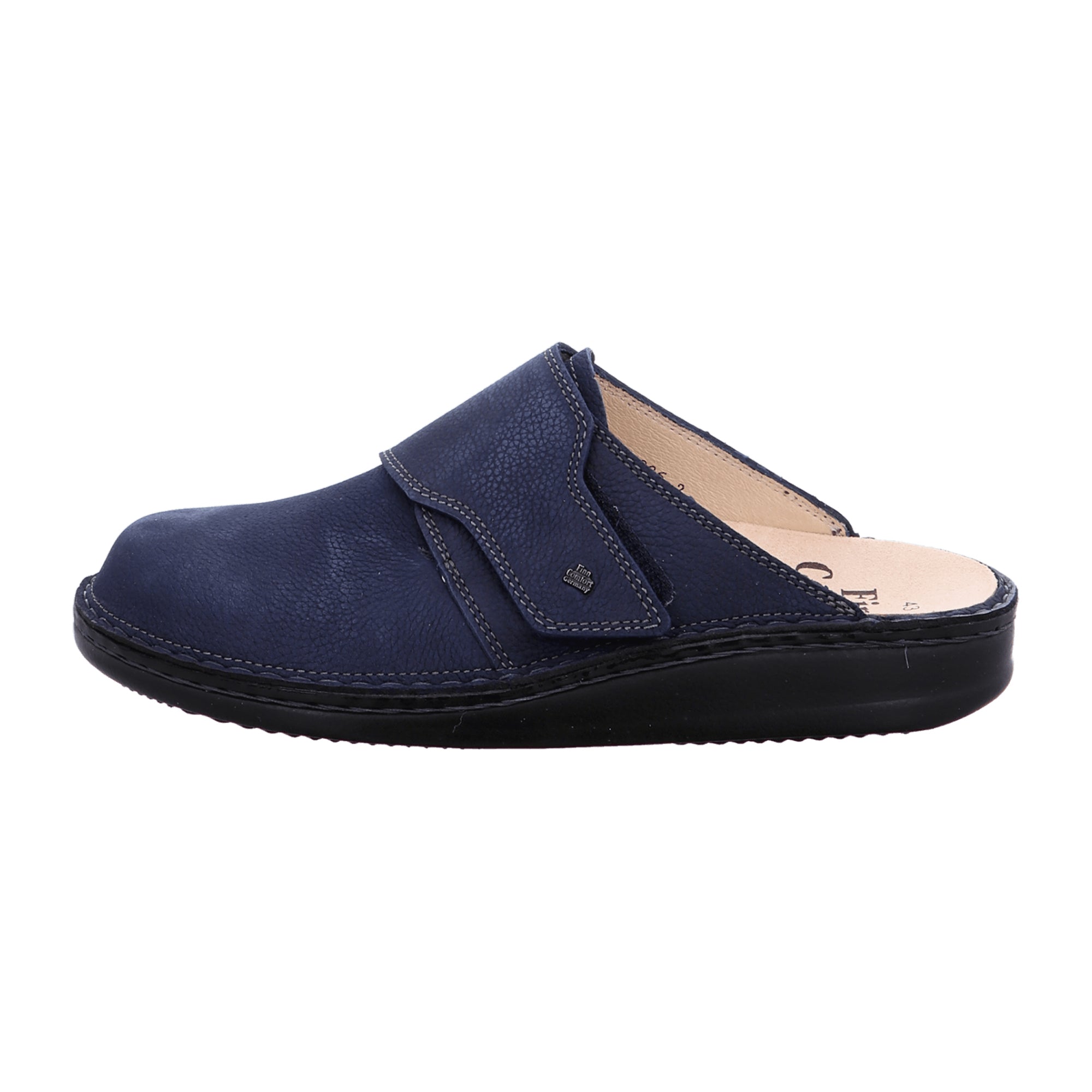 Finn Comfort Amalfi Men's Clogs - Durable Nubuck Leather Slip-On Sandals in Marine Blue