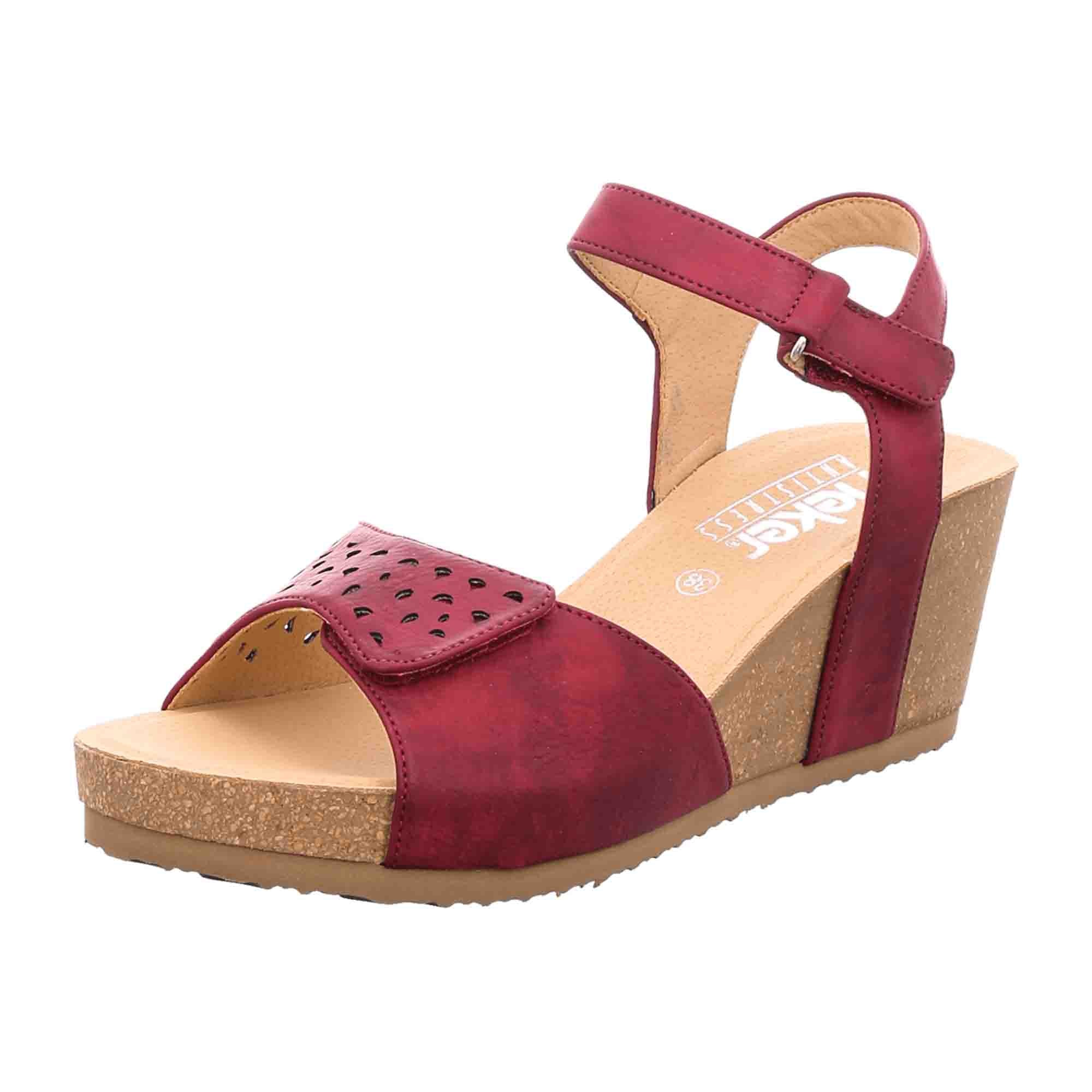 Rieker Women's Red Wedge Sandals with Velcro, Open Toe, Synthetic Material