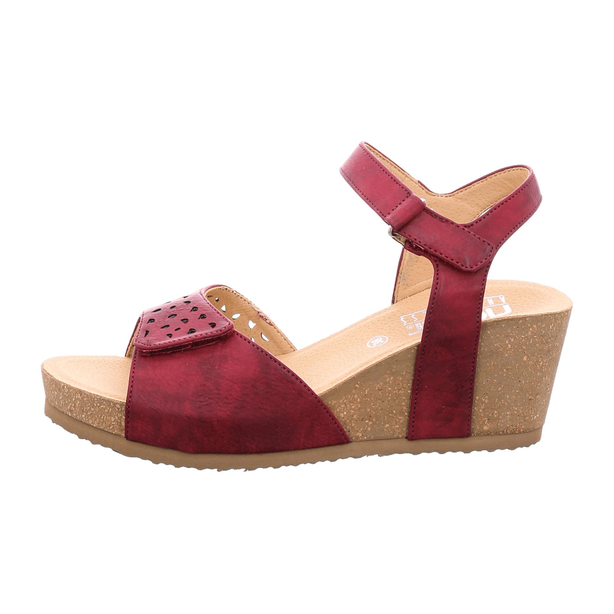 Rieker Women's Red Wedge Sandals with Velcro, Open Toe, Synthetic Material