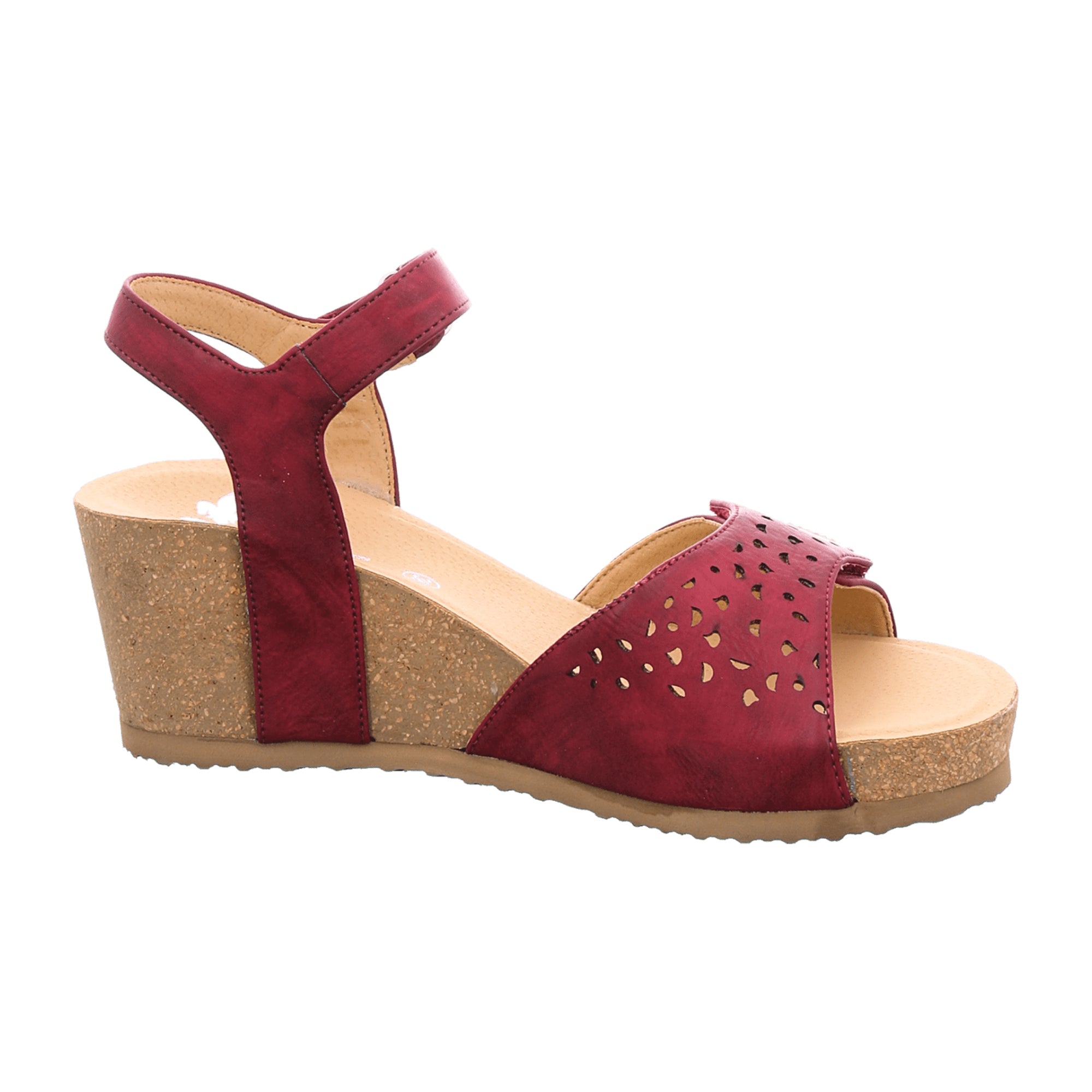 Rieker Women's Red Wedge Sandals with Velcro, Open Toe, Synthetic Material