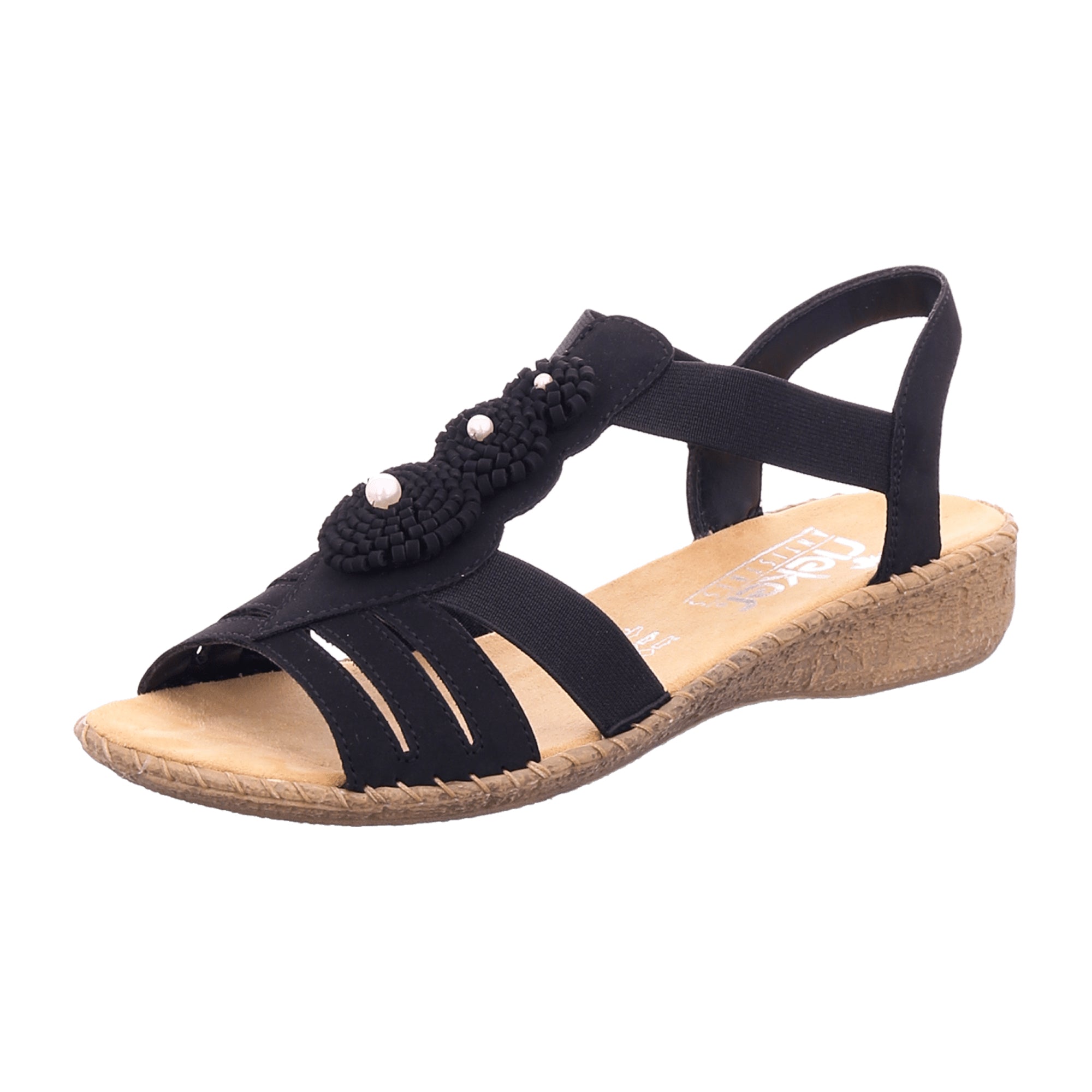 Rieker Women's Black Sandals Comfortable Slip-On Elastic Band Lightweight Casual