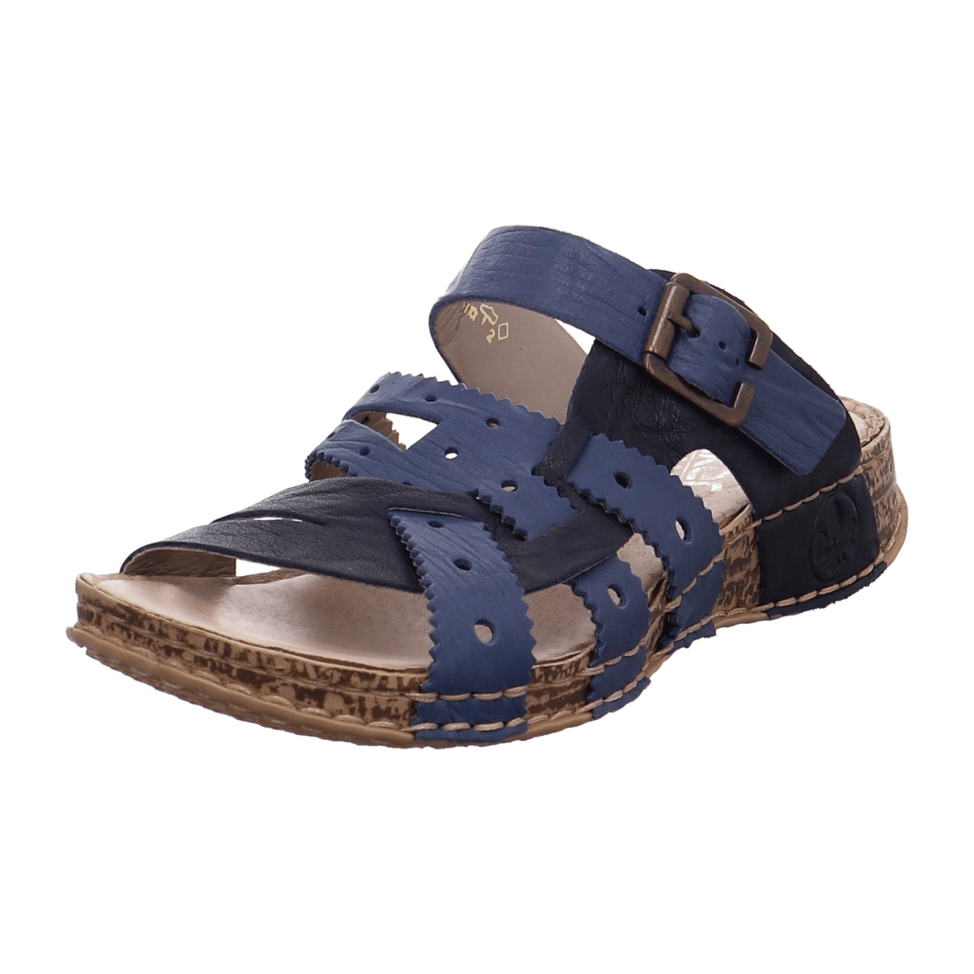 Rieker Women's Blue Sandals with Buckle Closure and Wedge Heel