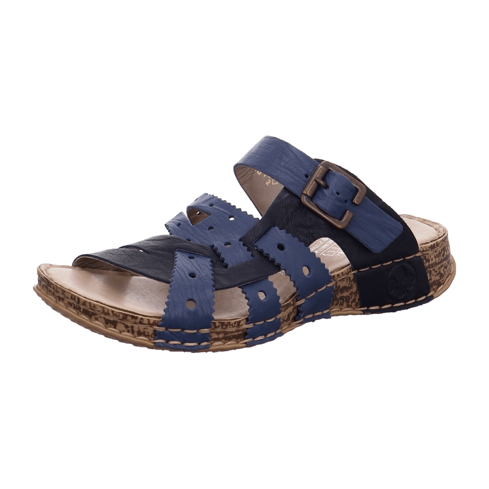 Rieker Women's Blue Sandals with Buckle Closure and Wedge Heel