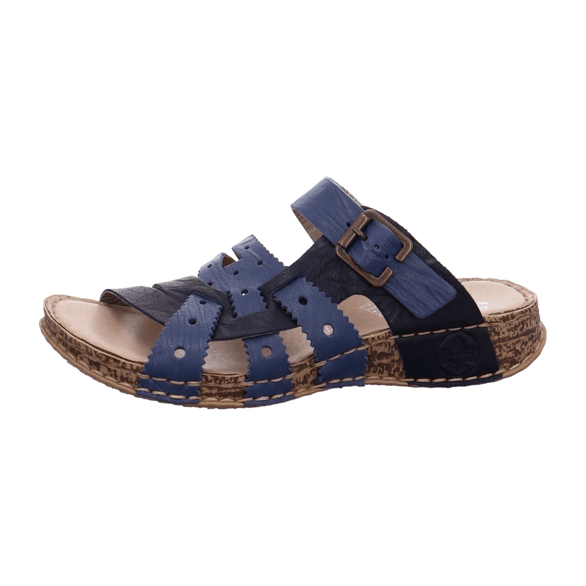 Rieker Women's Blue Sandals with Buckle Closure and Wedge Heel