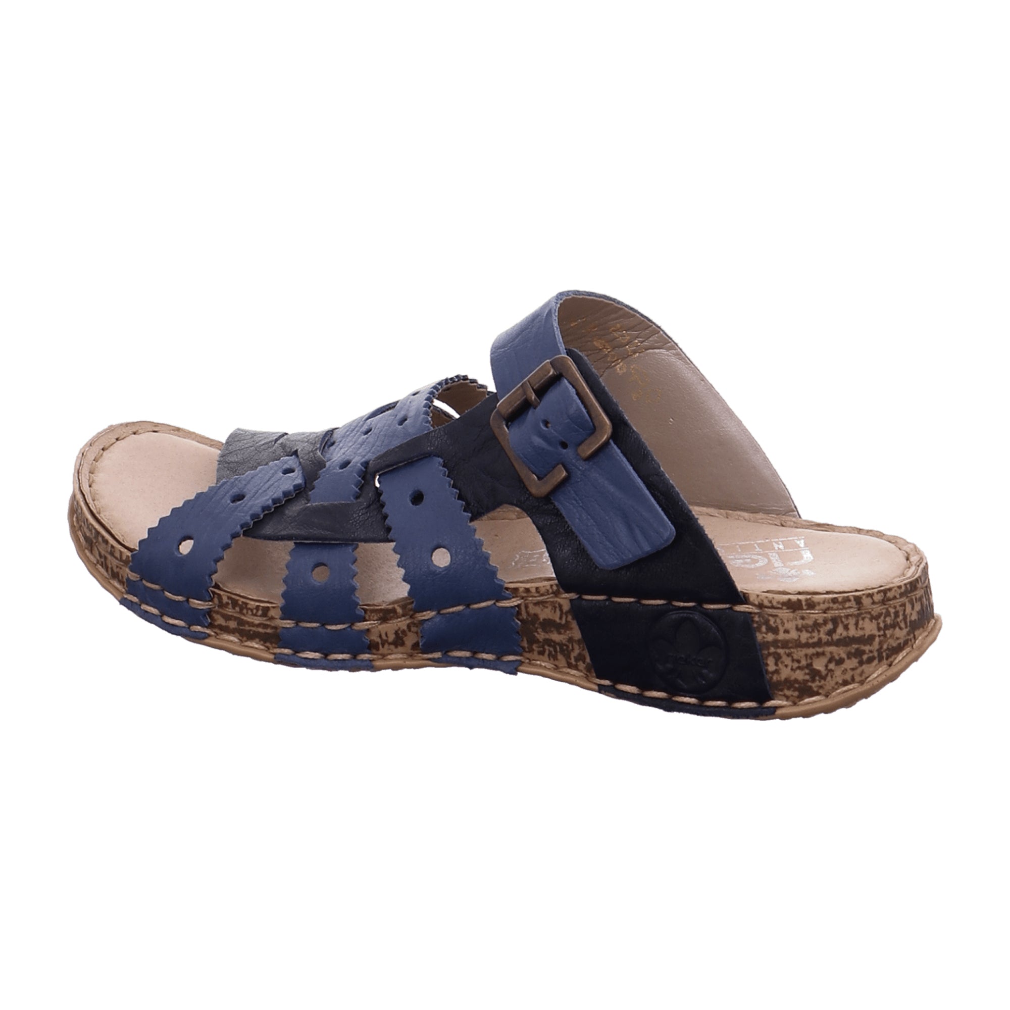 Rieker Women's Blue Sandals with Buckle Closure and Wedge Heel