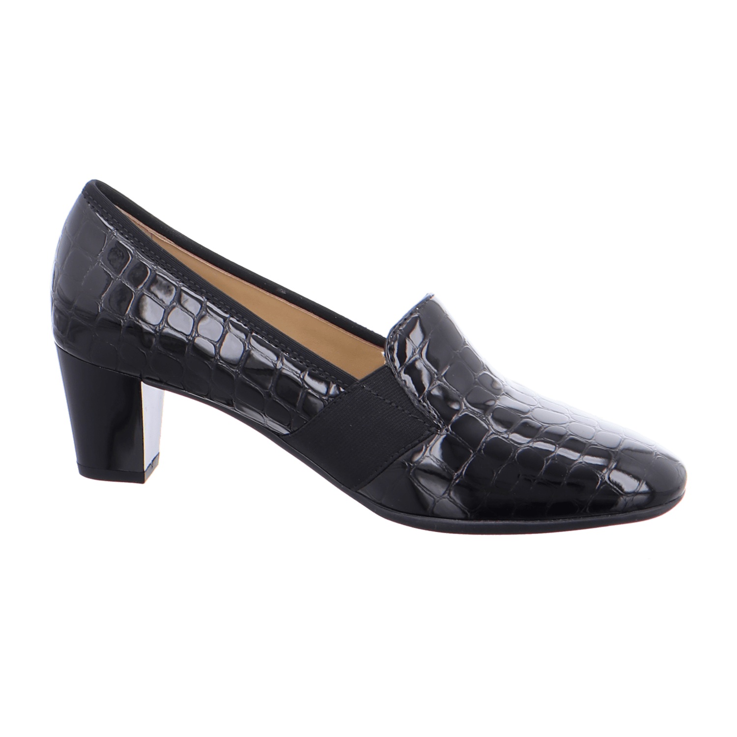 ARA VERONA Women's Pumps in Black Smooth Leather with Square Toe and Slip-On Design