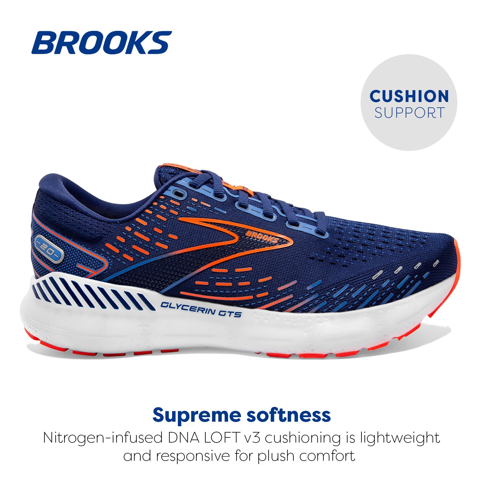 Brooks Glycerin GTS 20 Men's Road Running Shoes Synthetic Blue Depths Palace Blue Orange