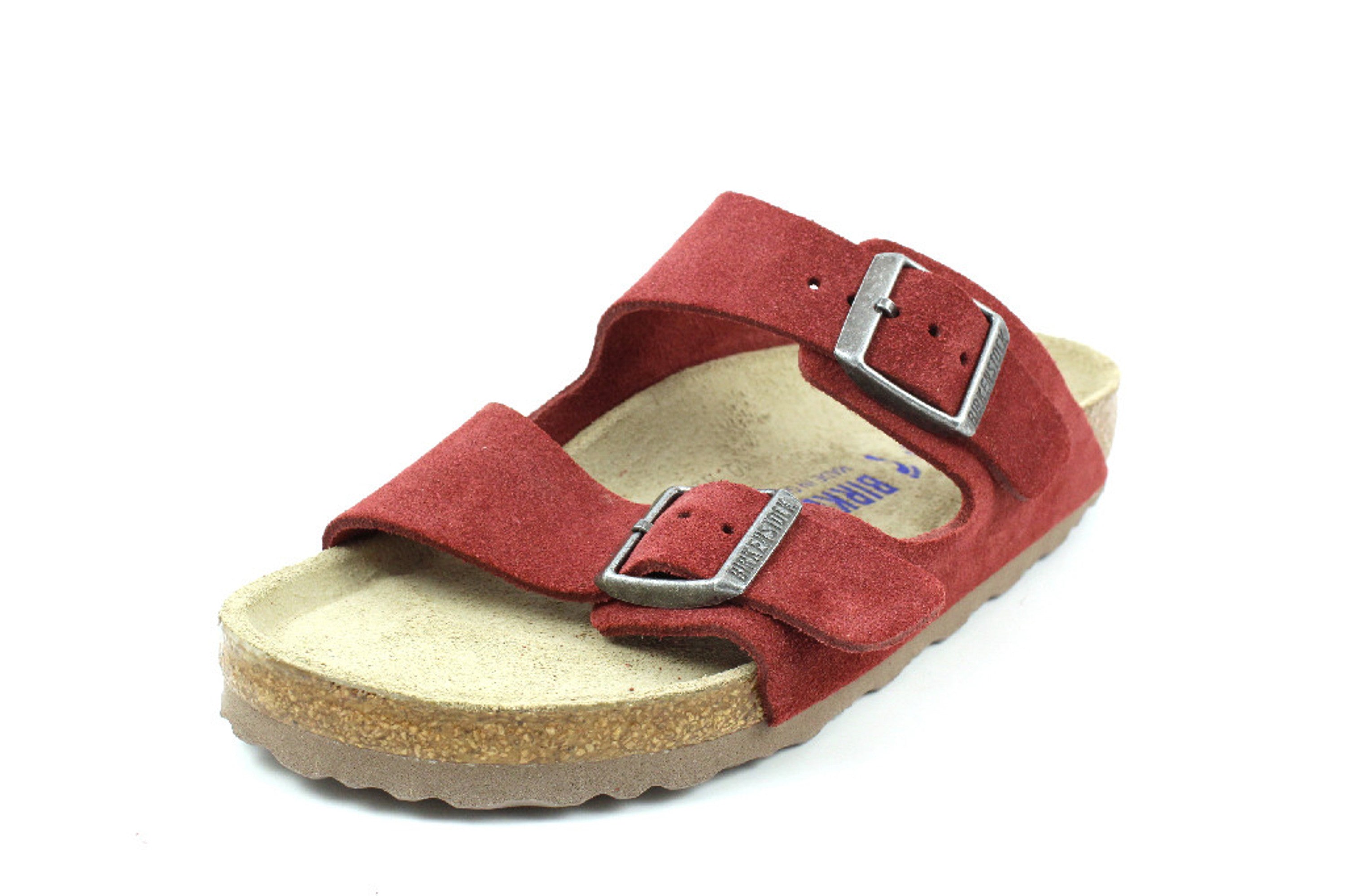 Birkenstock Arizona SFB Vermouth Red Suede Leather VL Sandals Slides Buckle NEW - Bartel-Shop