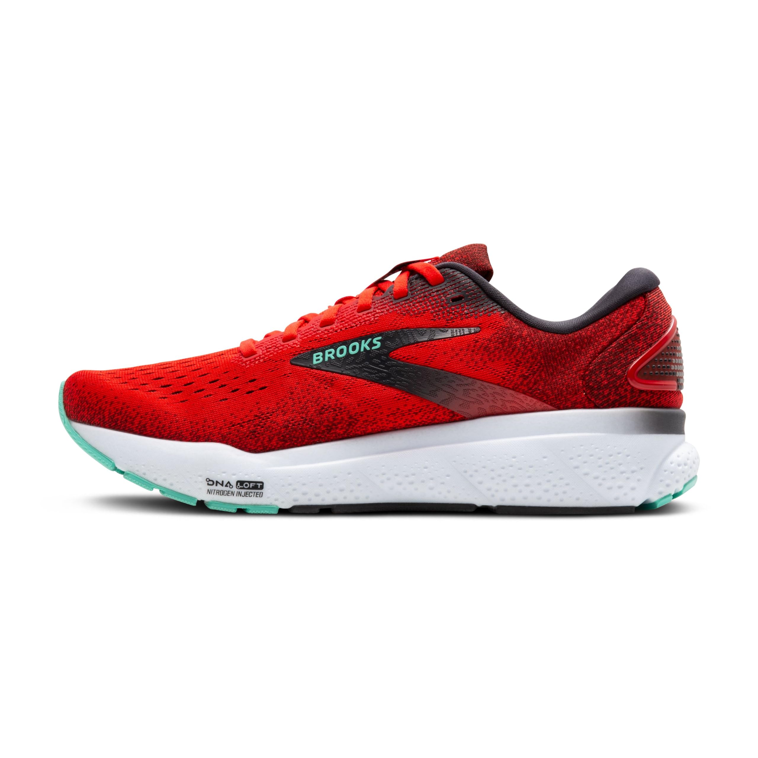 Brooks Ghost 16 Men Running Shoes Fiery Red Ebony Cockatoo Cotton Cushioned