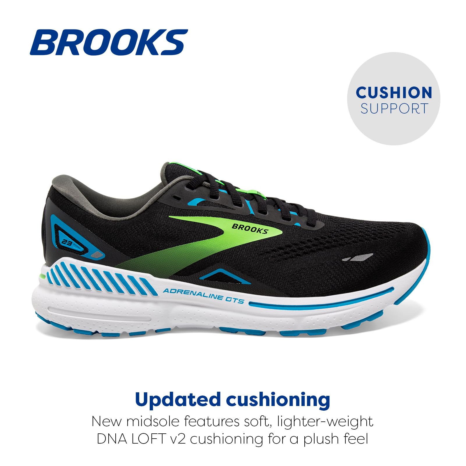 Brooks Adrenaline GTS 23 Men Road Running Shoes Black Green Lightweight Cushioned